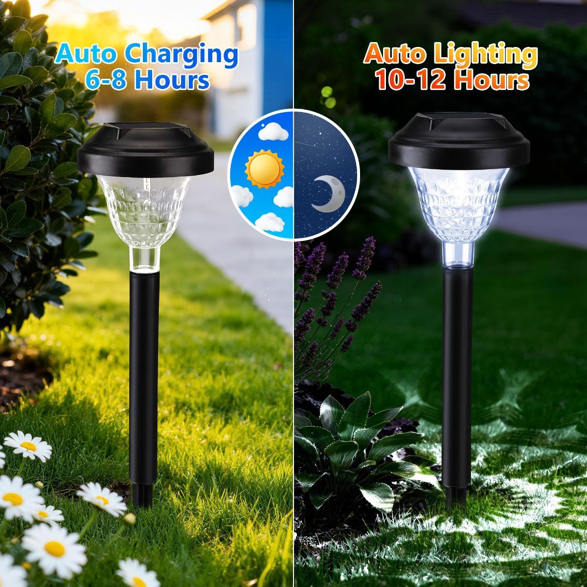 Solar Landscape Lights 4-Pack 10-LED Warm White Outdoor Lights Garden Lights - White - Size 13.4in - Image 2