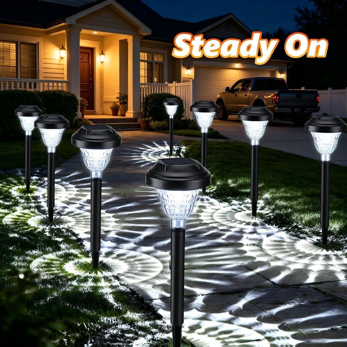 Solar Landscape Lights 4-Pack 10-LED Warm White Outdoor Lights Garden Lights - White - Size 13.4in - Image 5