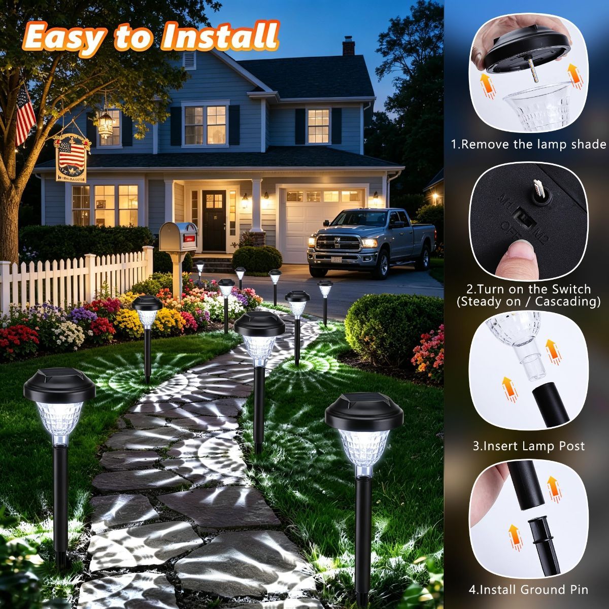 Solar Landscape Lights 4-Pack 10-LED Warm White Outdoor Lights Garden Lights - White - Size 13.4in - Image 7