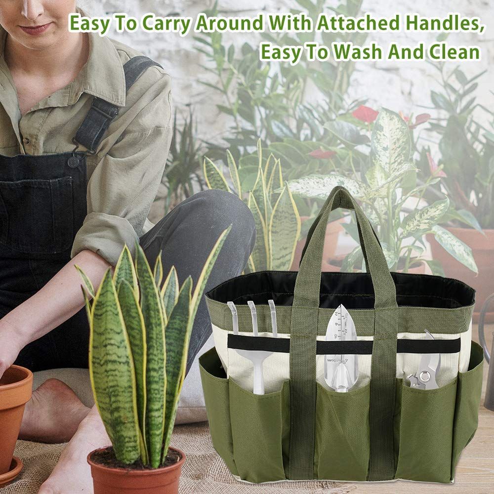 Garden Tool Bag Organizer, Tote Storage Bag with 8 Pocket, Heavy Duty Oxford Garden Tote Caddy, Gardening Tool Kit Holder for Indoor and Outdoor, Gifts for Men Women - Image 3