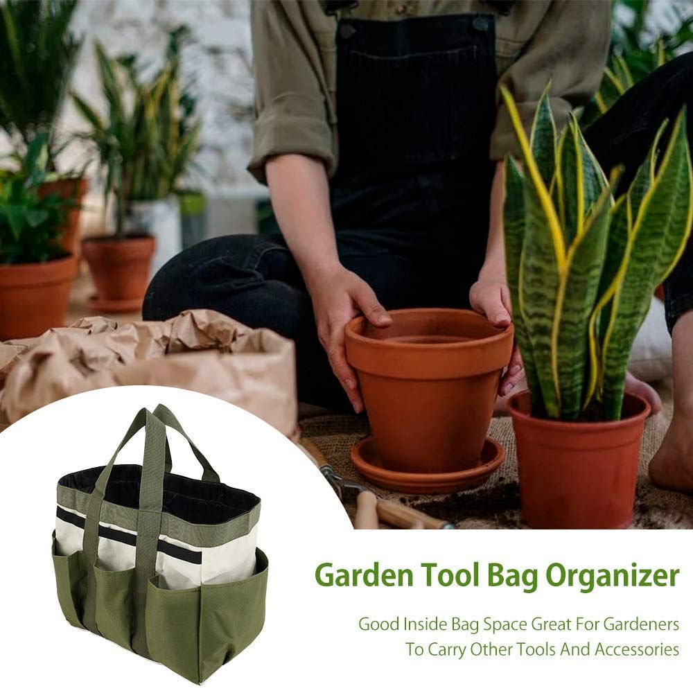 Garden Tool Bag Organizer, Tote Storage Bag with 8 Pocket, Heavy Duty Oxford Garden Tote Caddy, Gardening Tool Kit Holder for Indoor and Outdoor, Gifts for Men Women - Image 4
