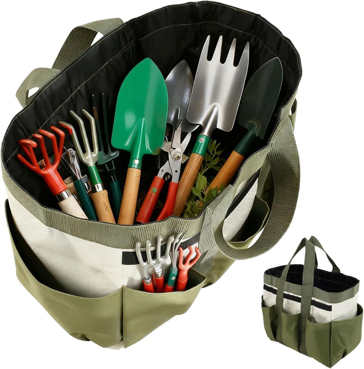 Garden Tool Bag Organizer, Tote Storage Bag with 8 Pocket, Heavy Duty Oxford Garden Tote Caddy, Gardening Tool Kit Holder for Indoor and Outdoor, Gifts for Men Women - Image 7