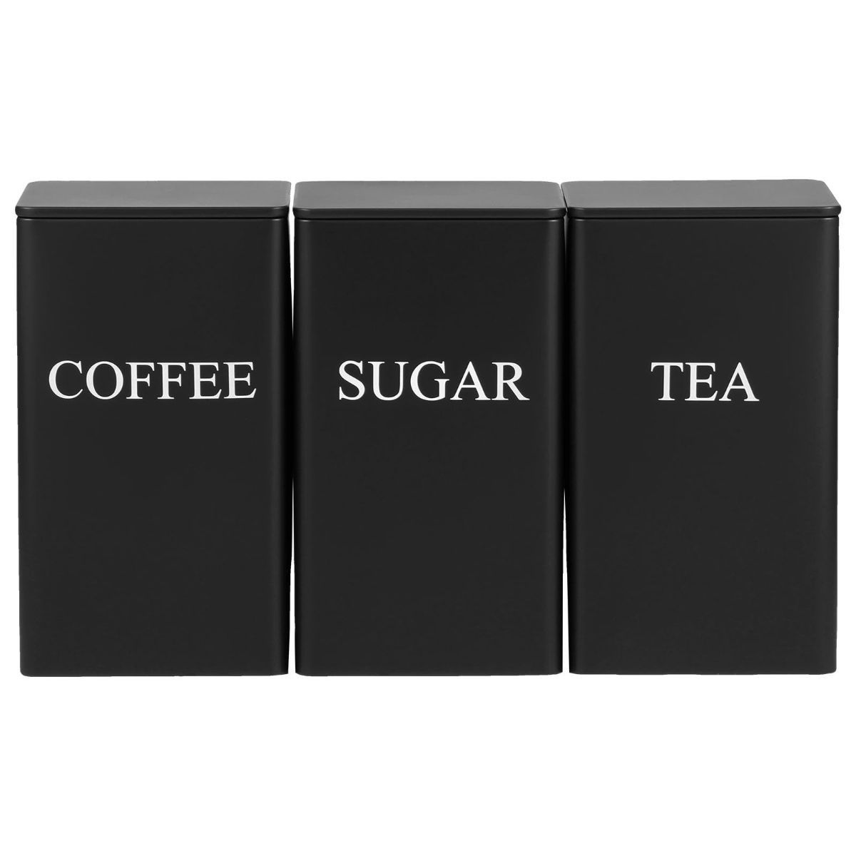 3Pcs Tea Coffee Sugar Canisters Set, Metal Coffee and Sugar Containers, Versatile Kitchen Storage Jars with Airtight Lids, Space Saving Food Canisters Set for Home Kitchen (Black) - Image 1