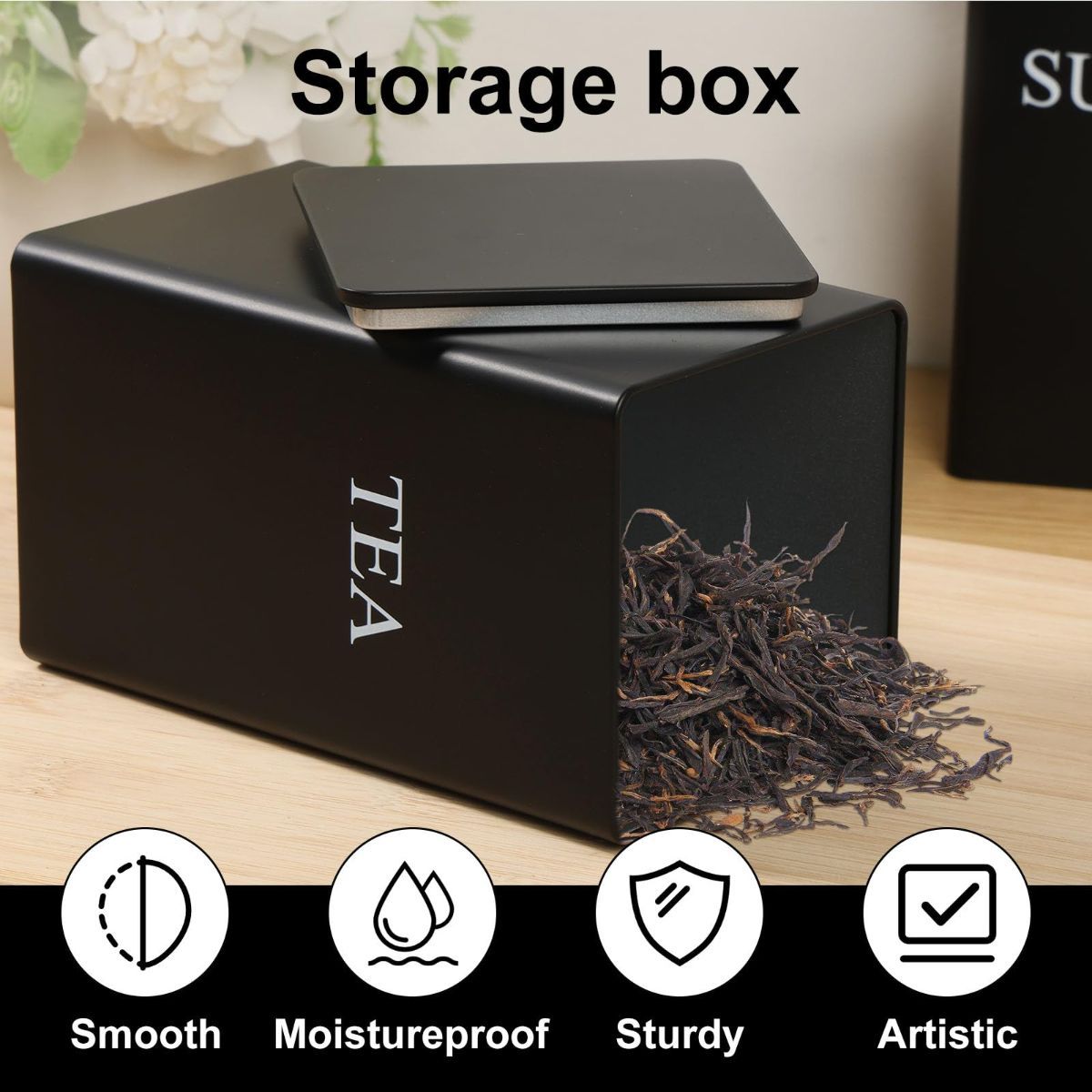 3Pcs Tea Coffee Sugar Canisters Set, Metal Coffee and Sugar Containers, Versatile Kitchen Storage Jars with Airtight Lids, Space Saving Food Canisters Set for Home Kitchen (Black) - Image 3