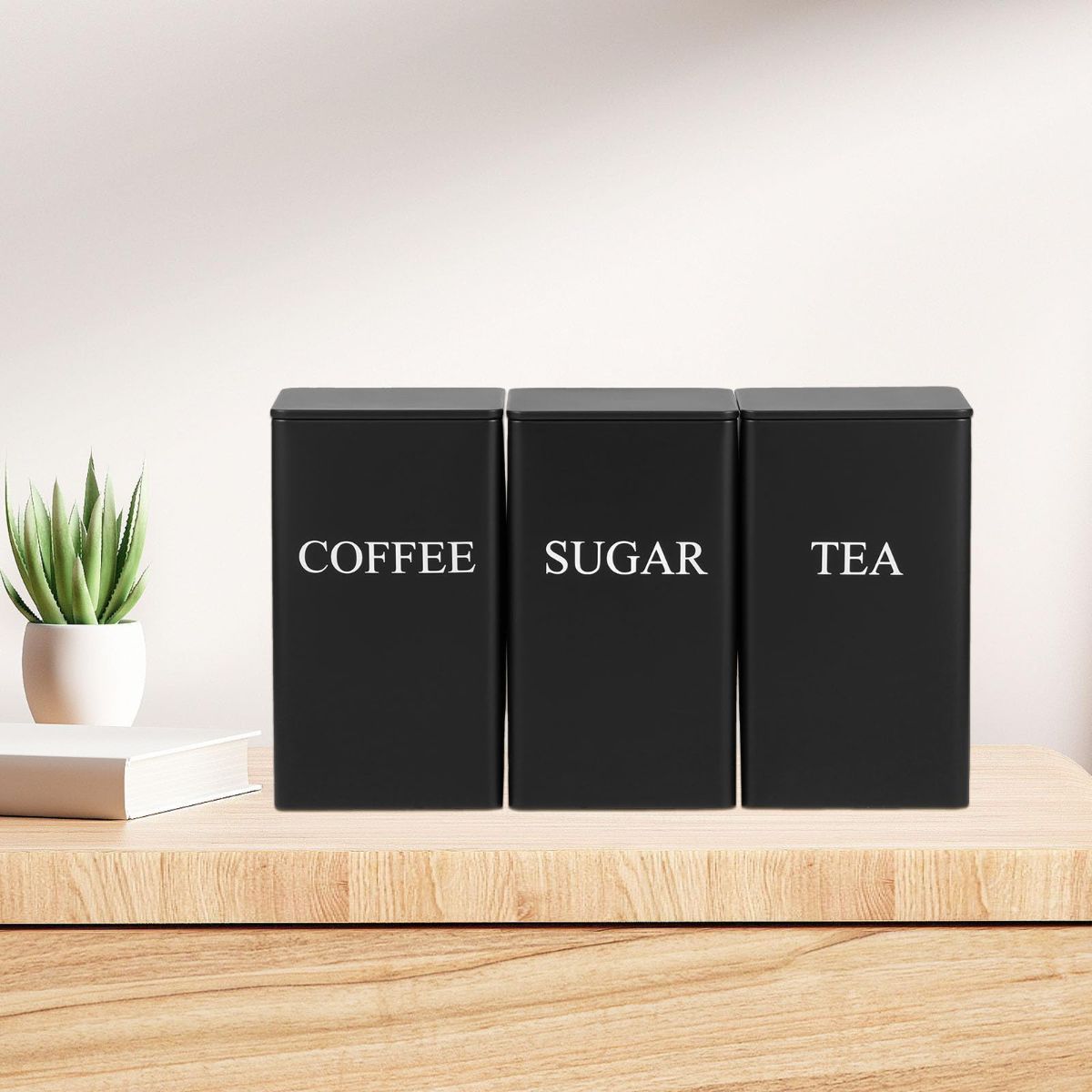 3Pcs Tea Coffee Sugar Canisters Set, Metal Coffee and Sugar Containers, Versatile Kitchen Storage Jars with Airtight Lids, Space Saving Food Canisters Set for Home Kitchen (Black) - Image 7