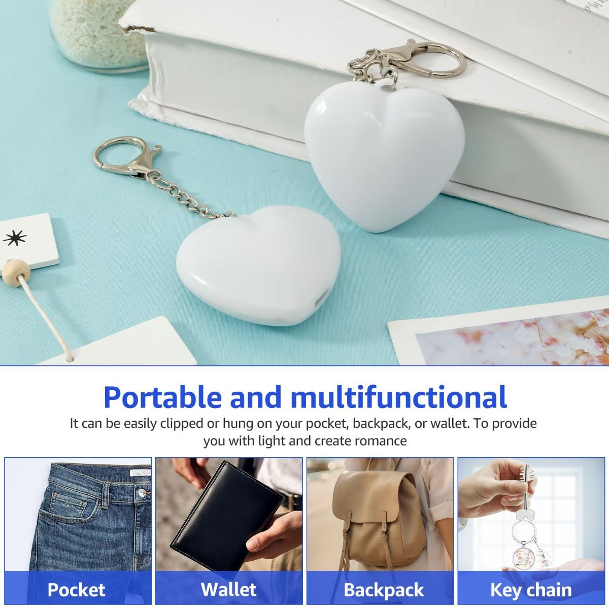 2Pcs Heart Purse Light - LED Automatic Sensor Handbag Lamp, Rechargeable Mini Bag Night Light for Women & Girls - Touch Activated Keychain Light for Totes, Backpacks, Travel Gifts - Pink - Size 5cm*6cm - Image 4