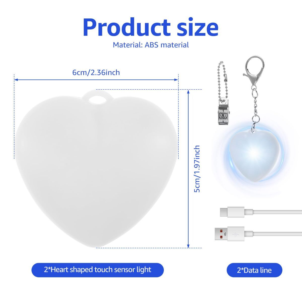 2Pcs Heart Purse Light - LED Automatic Sensor Handbag Lamp, Rechargeable Mini Bag Night Light for Women & Girls - Touch Activated Keychain Light for Totes, Backpacks, Travel Gifts - White - Size 5cm*6cm - Image 2