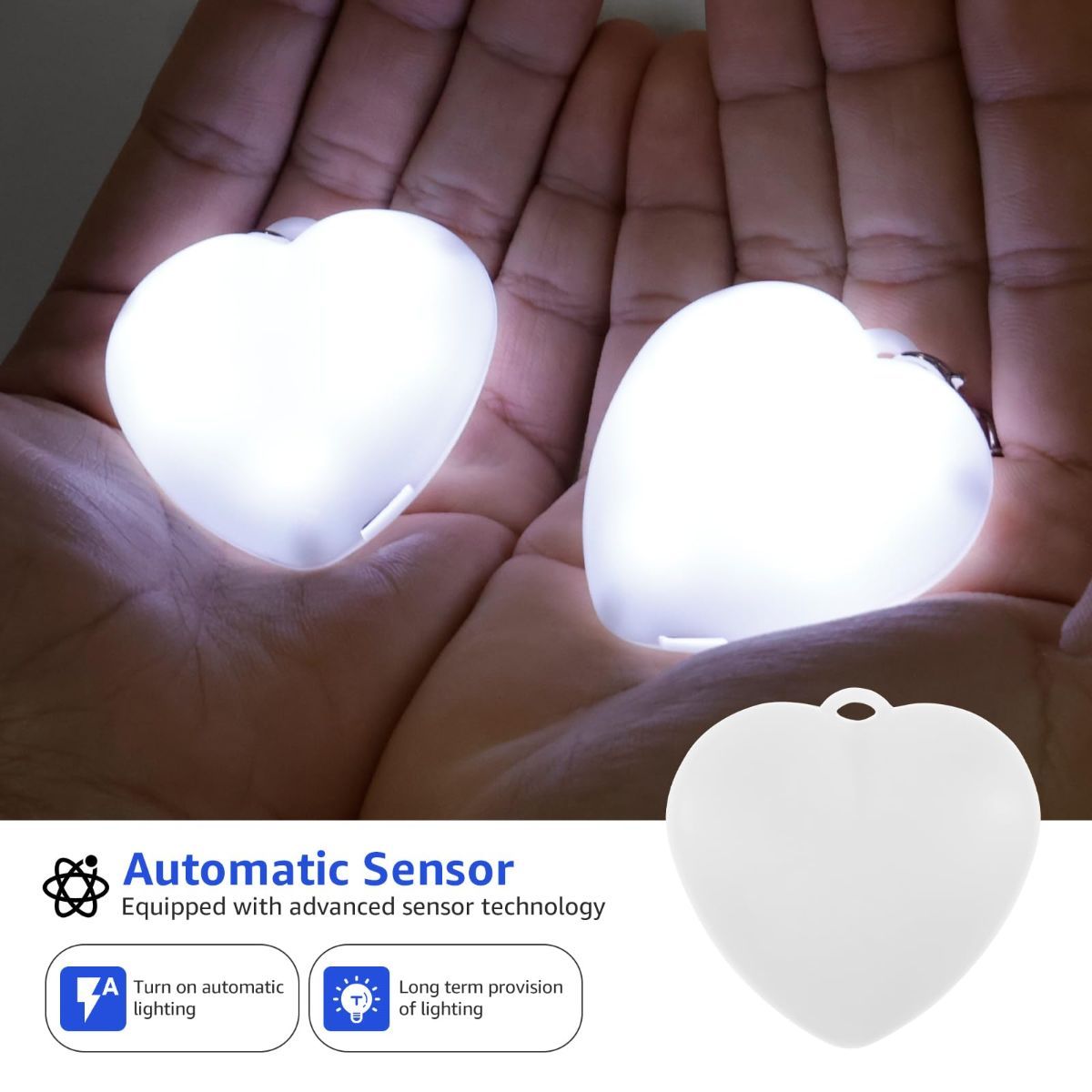 2Pcs Heart Purse Light - LED Automatic Sensor Handbag Lamp, Rechargeable Mini Bag Night Light for Women & Girls - Touch Activated Keychain Light for Totes, Backpacks, Travel Gifts - White - Size 5cm*6cm - Image 8