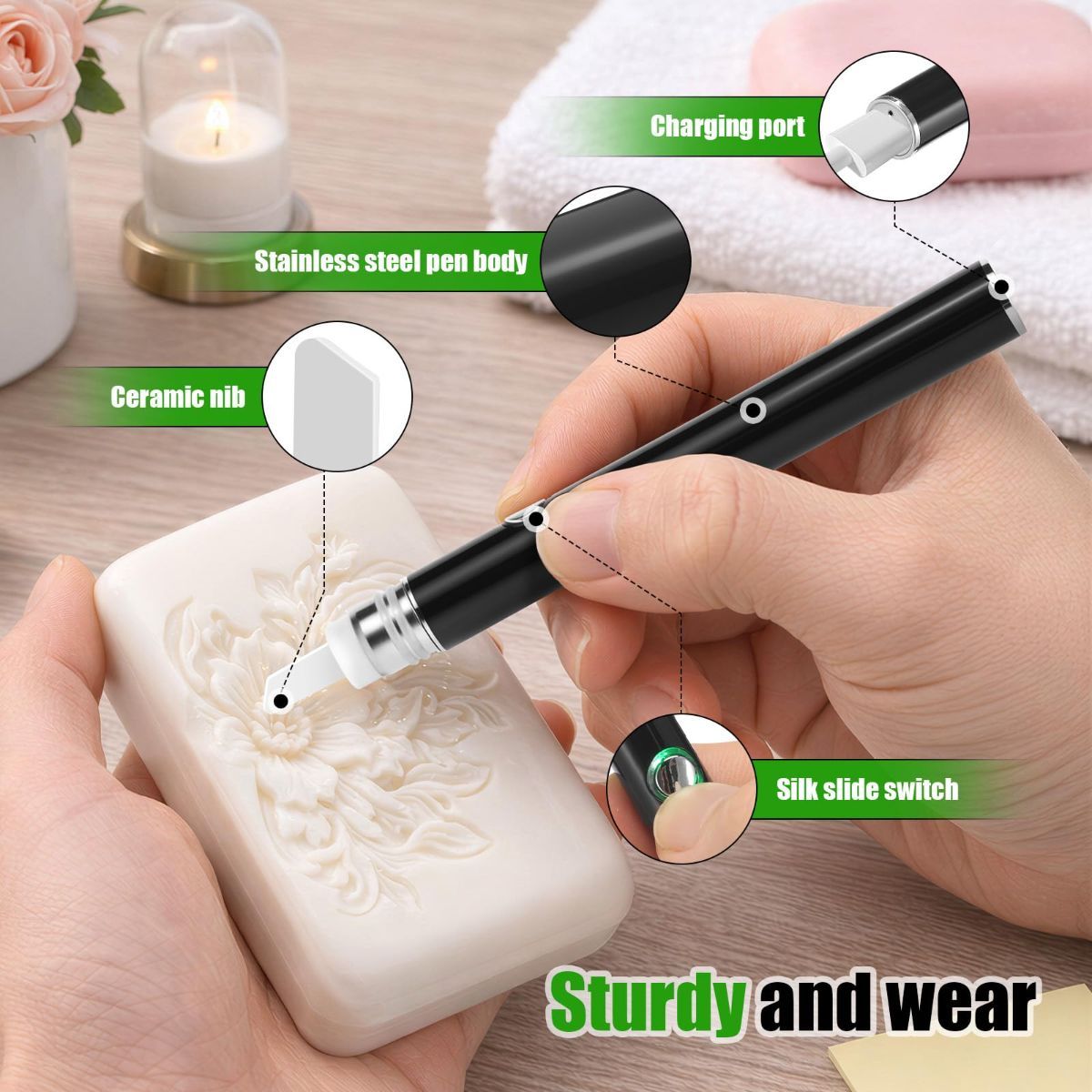 Electric Hot Knife Heat Tool – Portable Ceramic Heated Tip Pen with 2 Extra Blades, Cordless Rechargeable Cutting Tool Kit for Soap, Candle, Honey, and Plastic - Image 4