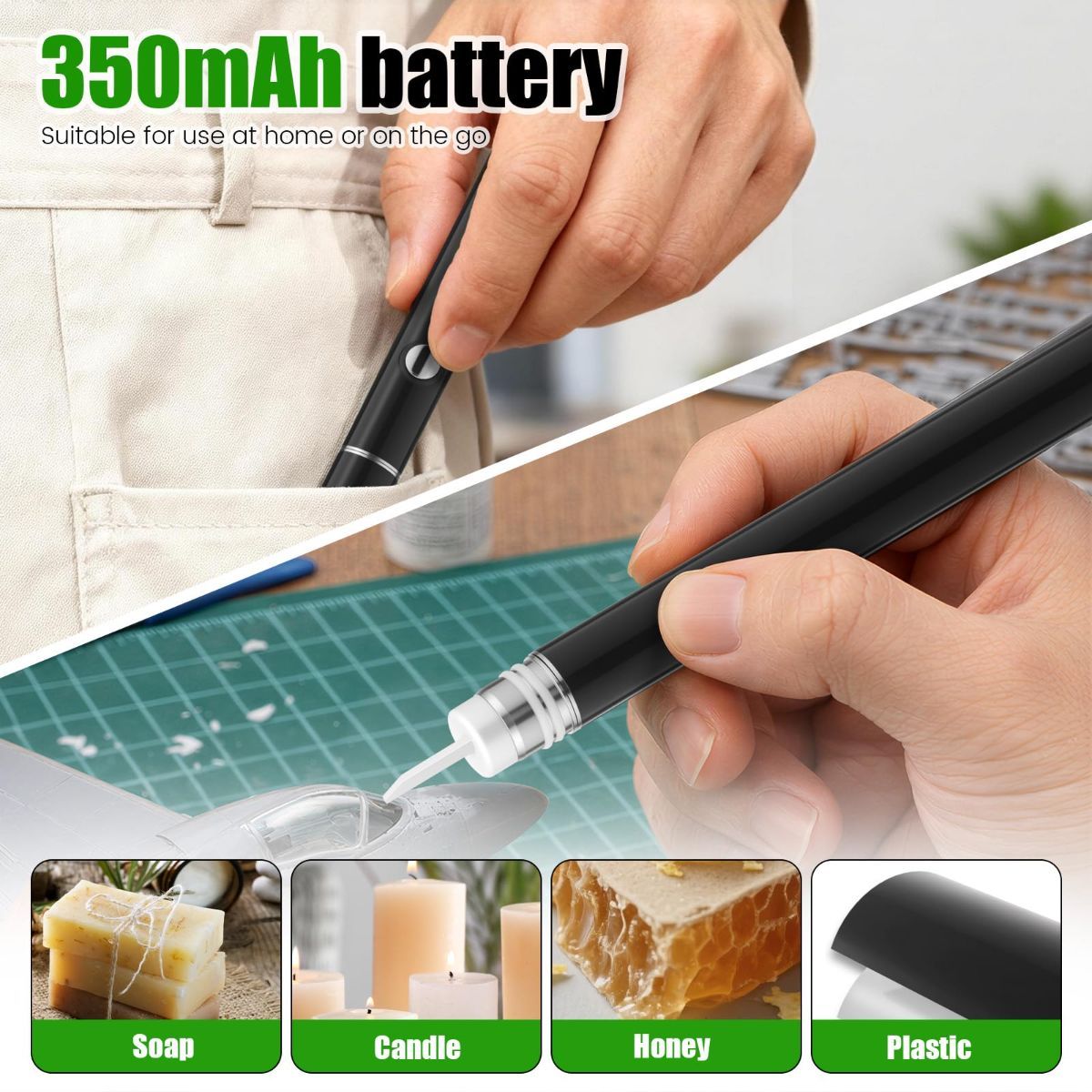 Electric Hot Knife Heat Tool – Portable Ceramic Heated Tip Pen with 2 Extra Blades, Cordless Rechargeable Cutting Tool Kit for Soap, Candle, Honey, and Plastic - Image 8