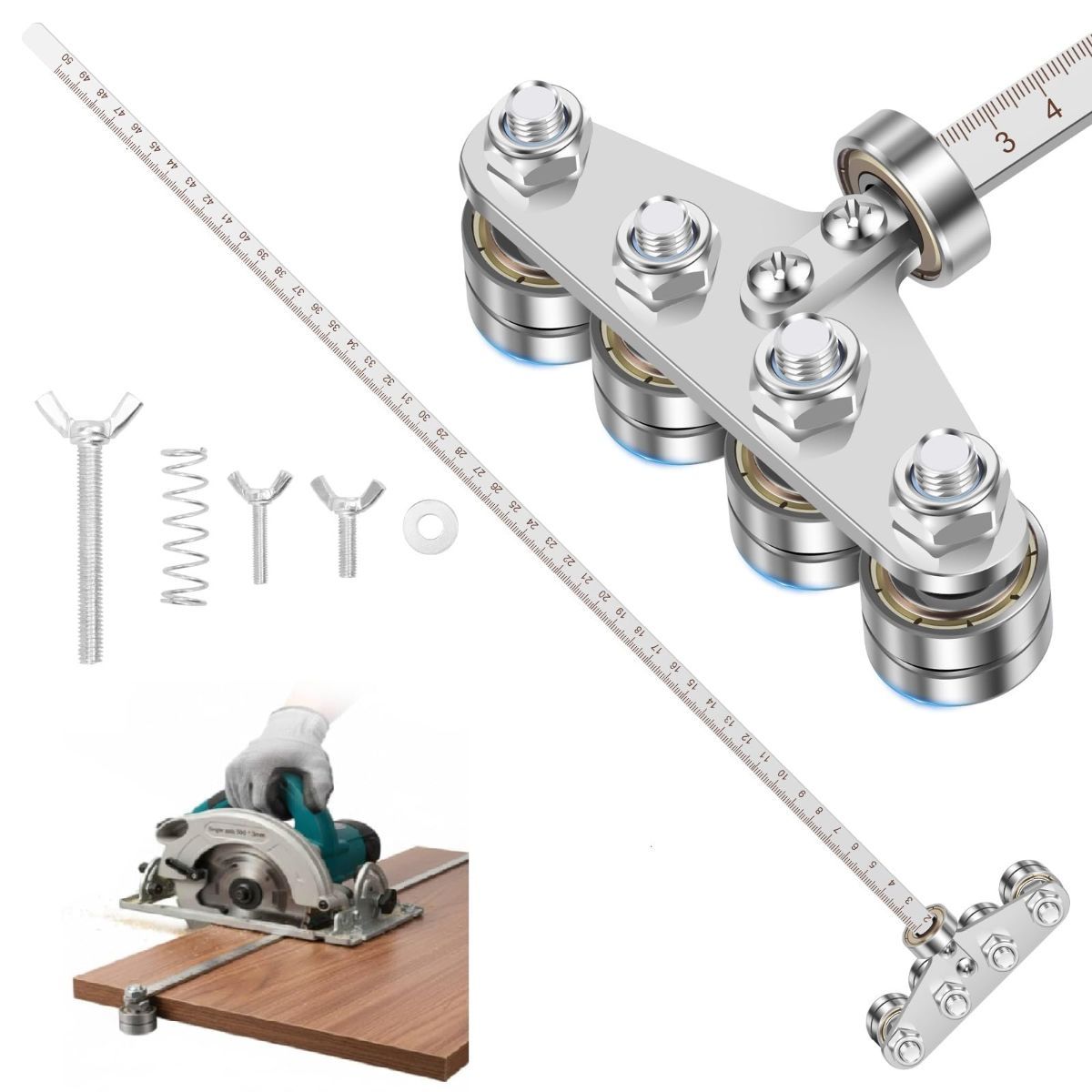 20 Inch Positioning Calipers for Precise Measurements & Easy Wood Cutting, Adjustable Stainless Steel Circular Saw Guide Rail, Cutting Guide for Circular Saw Furniture Making (Four-Axis) - Image 1