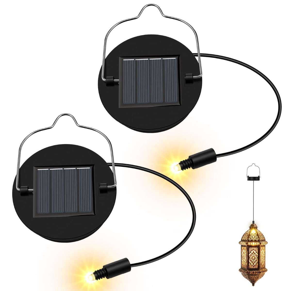 Solar Light Replacement Tops - Waterproof Solar Lantern Lid Parts with Rechargeable Battery AA 600mAh for Outdoor Hanging Lanterns, Garden, Yard, Patio, Lamp DIY Decorations - Warm Light - Size 2-Pack - Image 1
