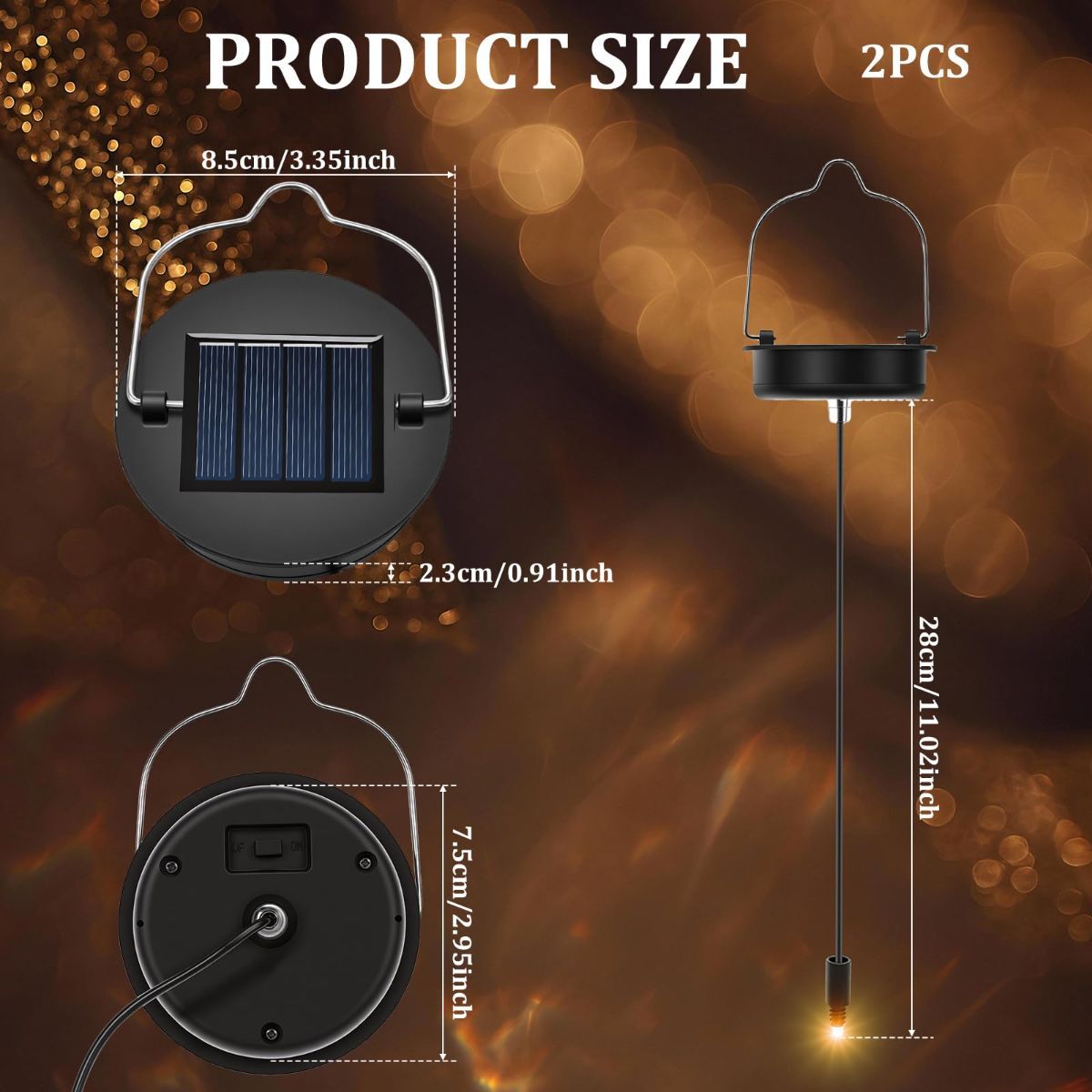 Solar Light Replacement Tops - Waterproof Solar Lantern Lid Parts with Rechargeable Battery AA 600mAh for Outdoor Hanging Lanterns, Garden, Yard, Patio, Lamp DIY Decorations - Warm Light - Size 4-Pack - Image 2