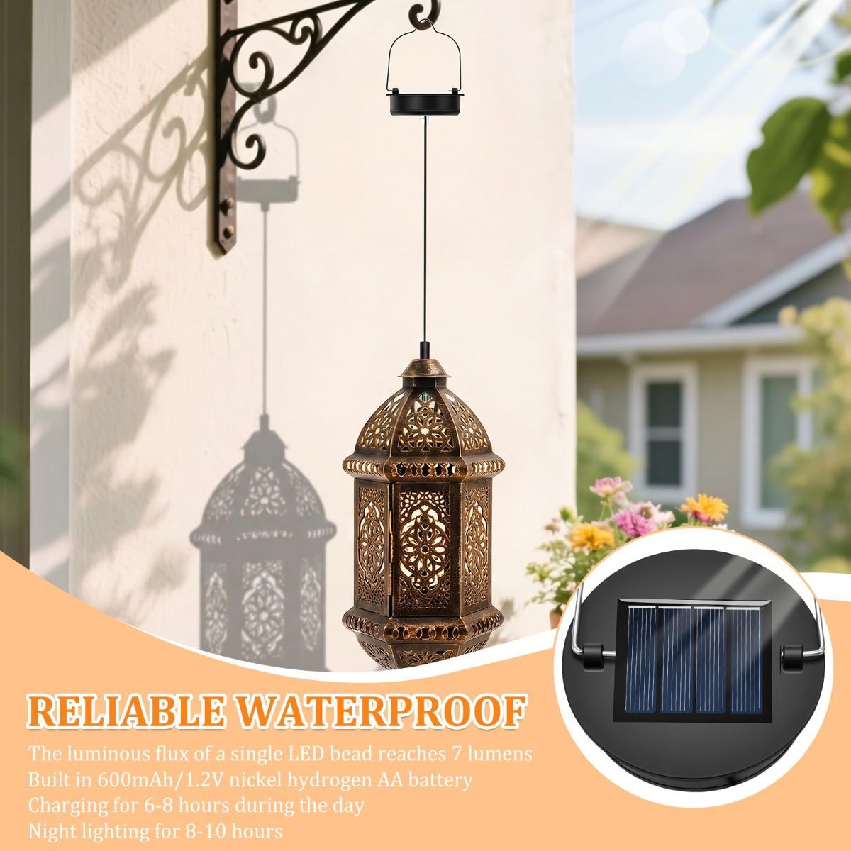 Solar Light Replacement Tops - Waterproof Solar Lantern Lid Parts with Rechargeable Battery AA 600mAh for Outdoor Hanging Lanterns, Garden, Yard, Patio, Lamp DIY Decorations - Warm Light - Size 4-Pack - Image 5