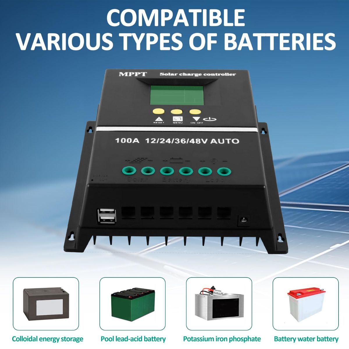 MPPT 36V/48V/24V/12V Solar Charge Controller Tools LCD Dual USB Lead Acid Lithium Batteries Quick Charger - Black - Size 100A - Image 5