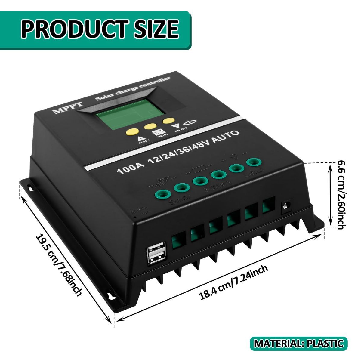MPPT 36V/48V/24V/12V Solar Charge Controller Tools LCD Dual USB Lead Acid Lithium Batteries Quick Charger - Black - Size 60A - Image 2