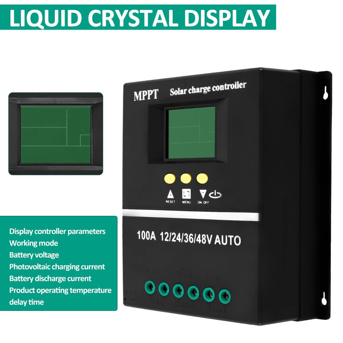 MPPT 36V/48V/24V/12V Solar Charge Controller Tools LCD Dual USB Lead Acid Lithium Batteries Quick Charger - Black - Size 60A - Image 3
