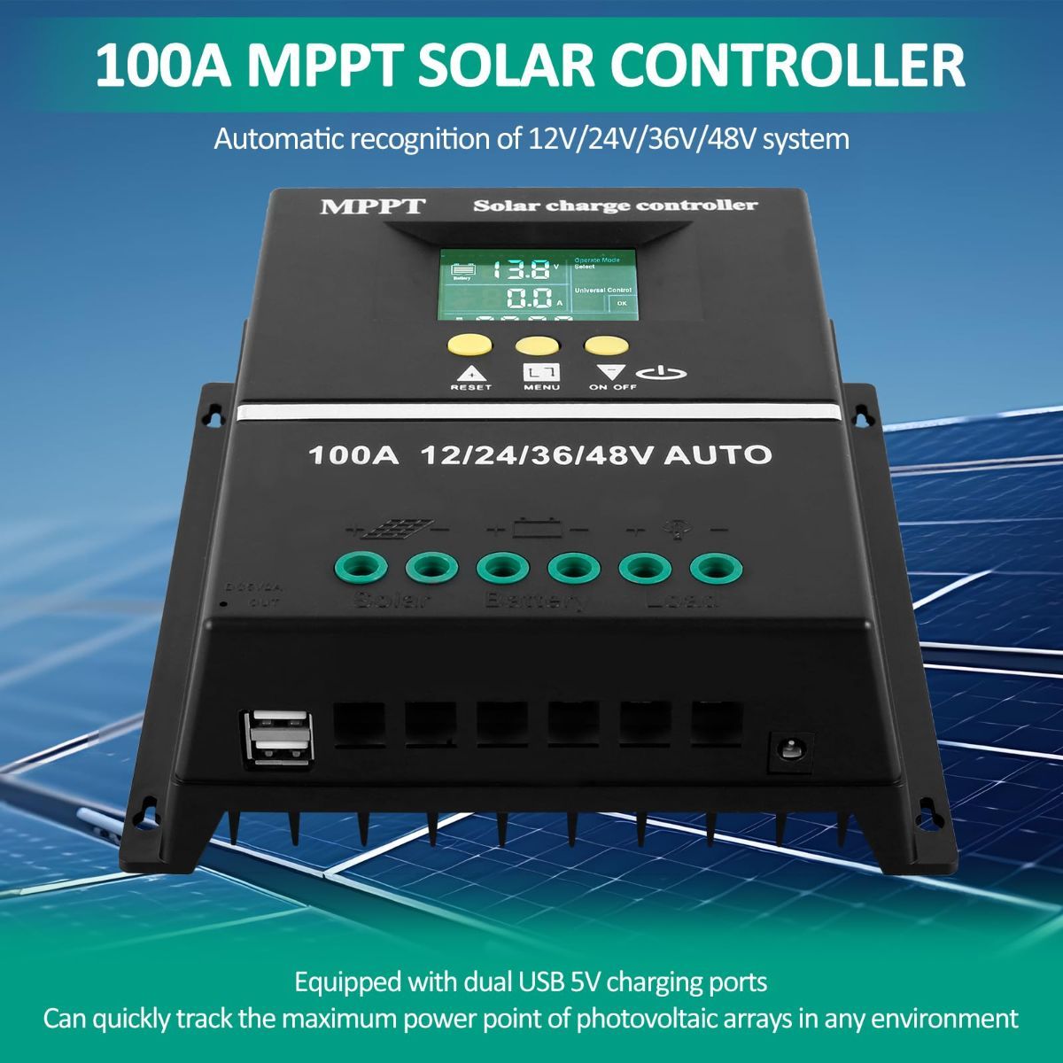 MPPT 36V/48V/24V/12V Solar Charge Controller Tools LCD Dual USB Lead Acid Lithium Batteries Quick Charger - Black - Size 60A - Image 6