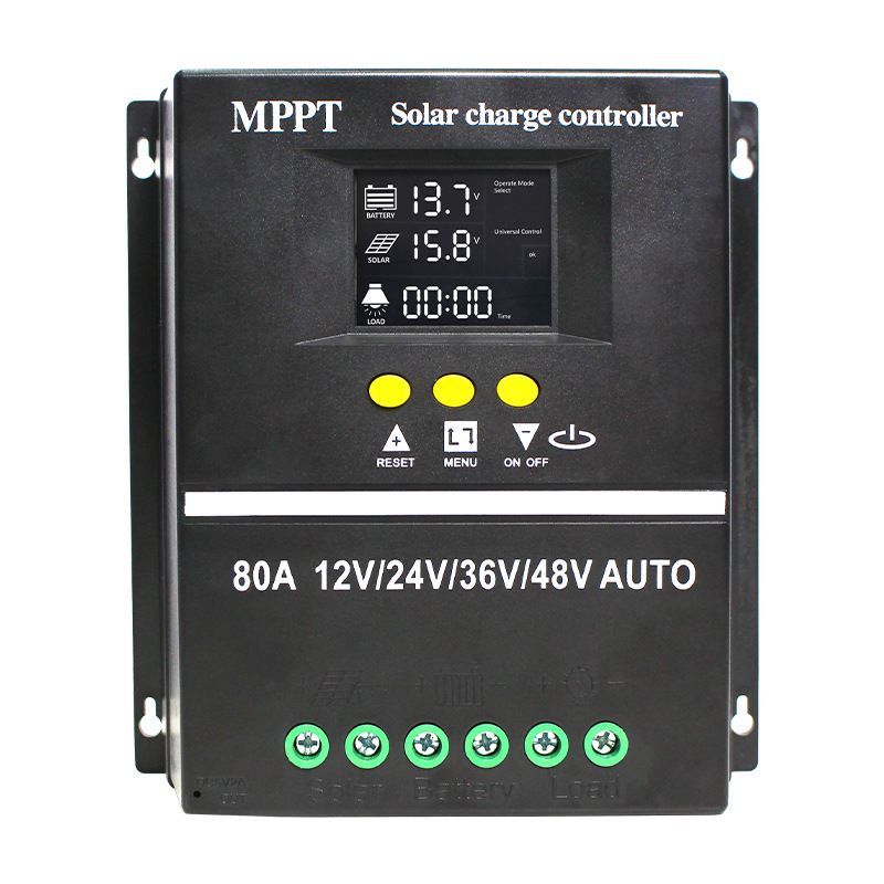 MPPT 36V/48V/24V/12V Solar Charge Controller Tools LCD Dual USB Lead Acid Lithium Batteries Quick Charger - Black - Size 80A - Image 1
