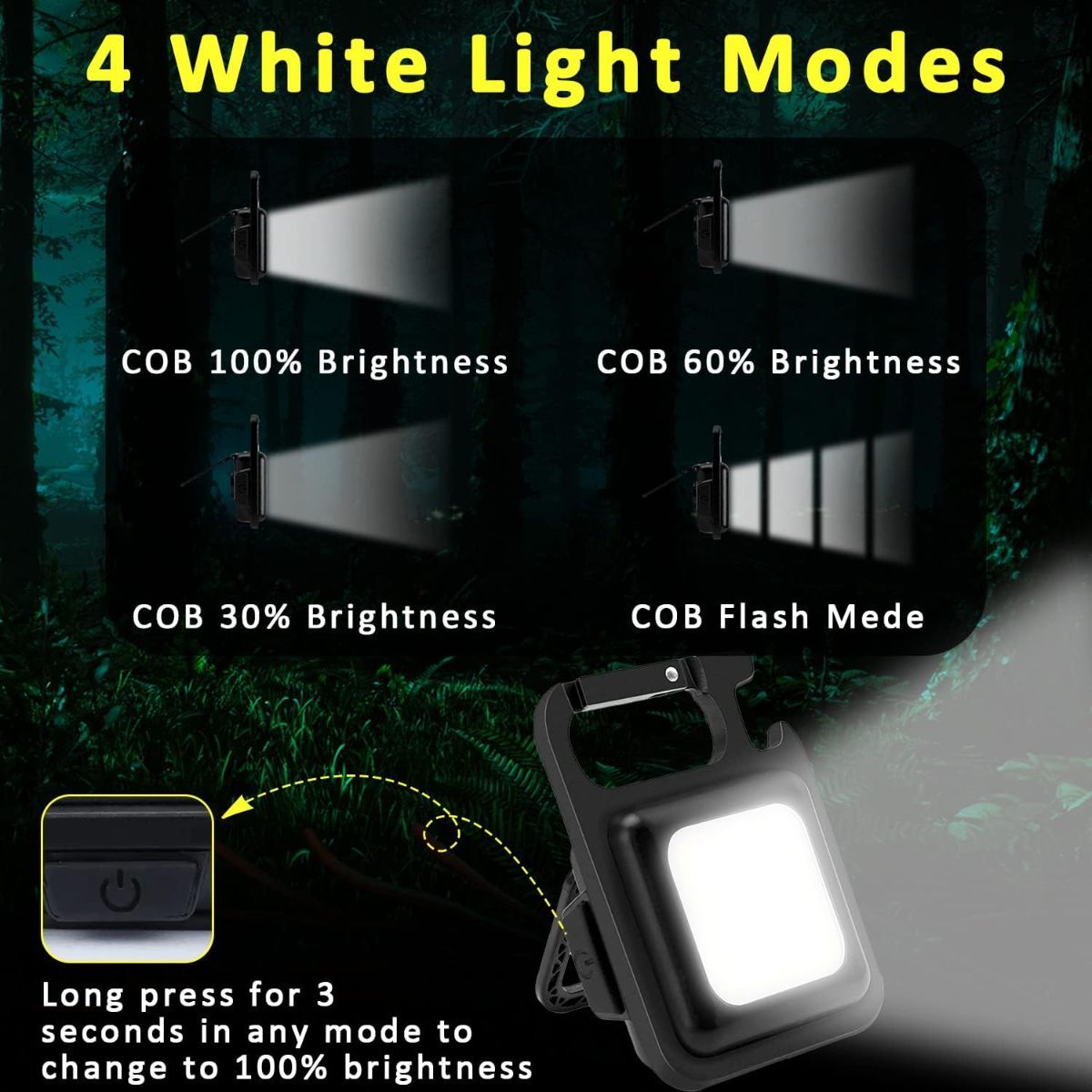 COB Rechargeable Keychain Flashlight 2Pack, High Lumen Super Bright LED Work Light with Magnet,Clip,Bottle Opener for Dog Walking,Car Repair, Emergency,Camping,EDC - Image 2