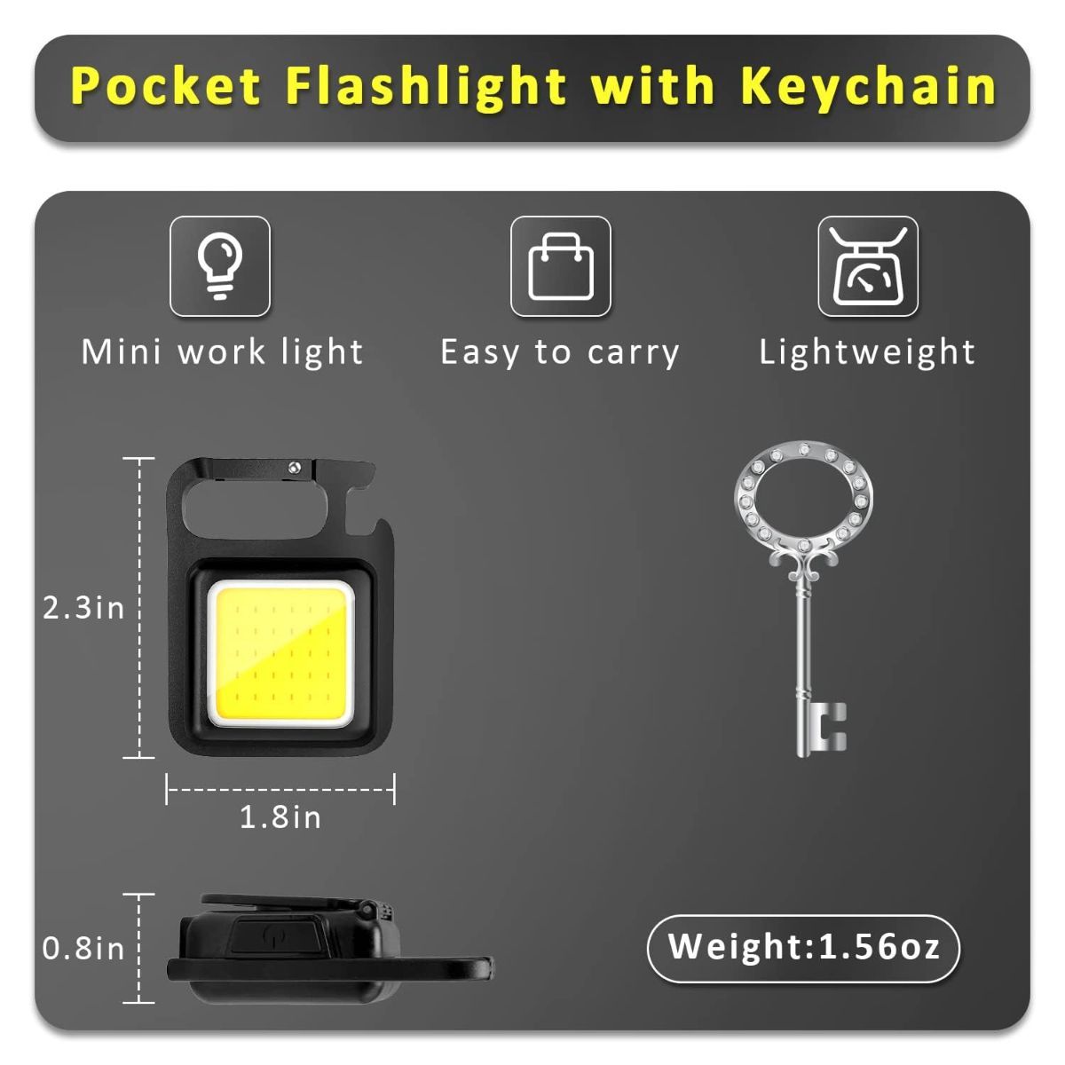 COB Rechargeable Keychain Flashlight 2Pack, High Lumen Super Bright LED Work Light with Magnet,Clip,Bottle Opener for Dog Walking,Car Repair, Emergency,Camping,EDC - Image 4
