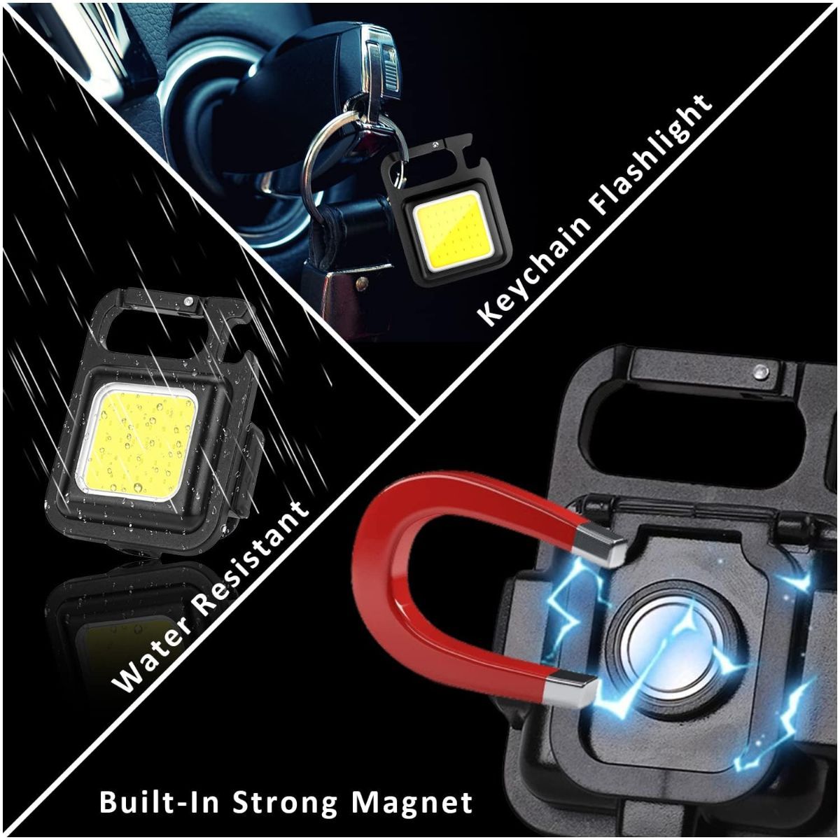 COB Rechargeable Keychain Flashlight 2Pack, High Lumen Super Bright LED Work Light with Magnet,Clip,Bottle Opener for Dog Walking,Car Repair, Emergency,Camping,EDC - Image 5
