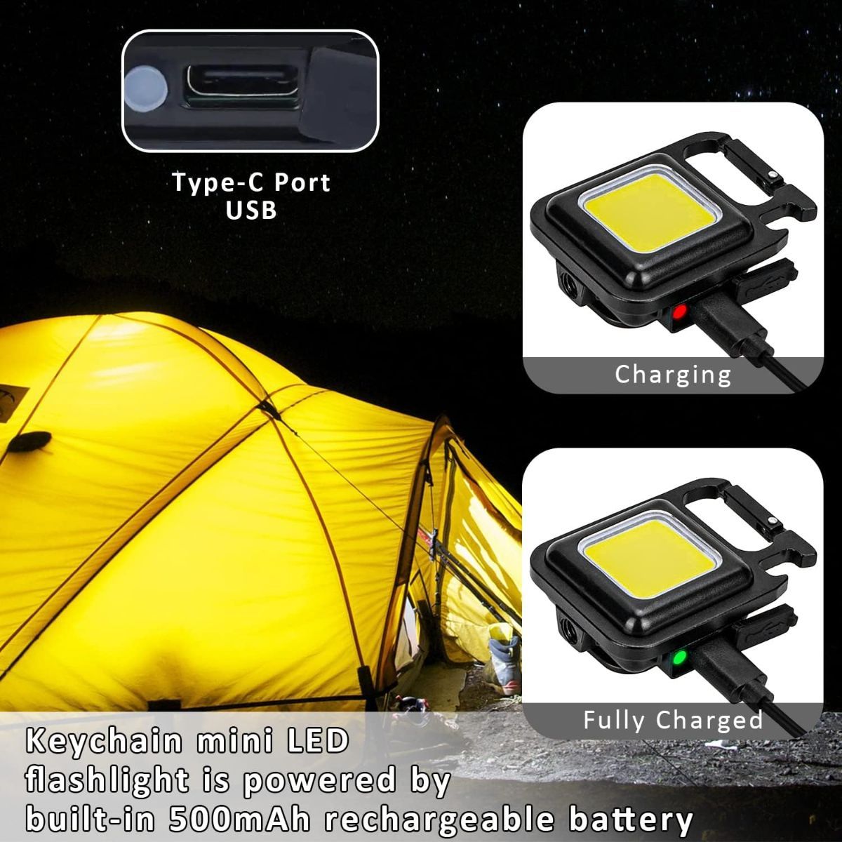 COB Rechargeable Keychain Flashlight 2Pack, High Lumen Super Bright LED Work Light with Magnet,Clip,Bottle Opener for Dog Walking,Car Repair, Emergency,Camping,EDC - Image 7