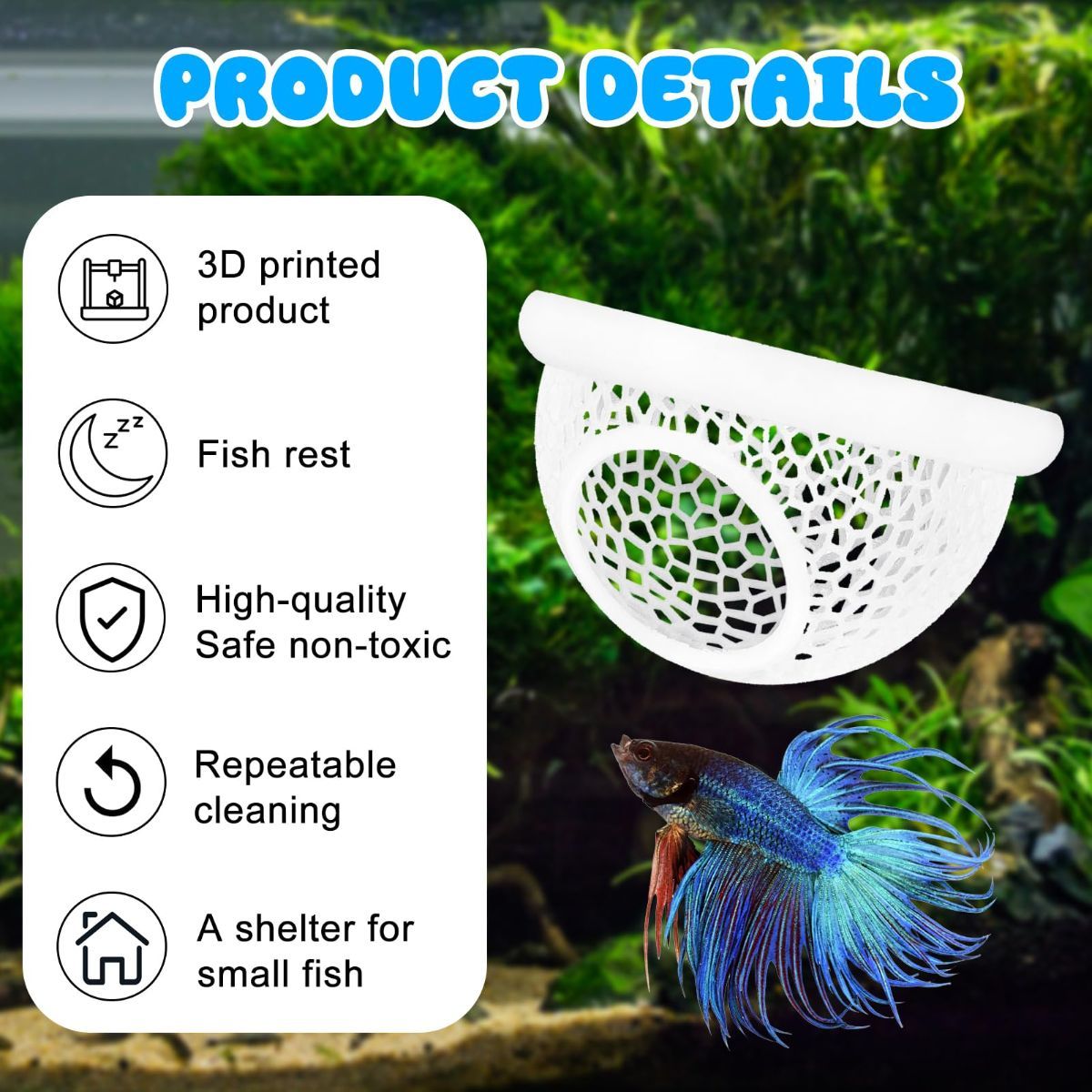 Floating Betta Hide & Shrimp Cave – 3D Printed Aquarium Hammock, Feeder & Rest Spot – Floating Betta Log & Cave Decor for Nano Tanks, Corydoras, Shrimp & Small Fish – Safe PLA, Patent Pending - Beige - Size S - Image 5