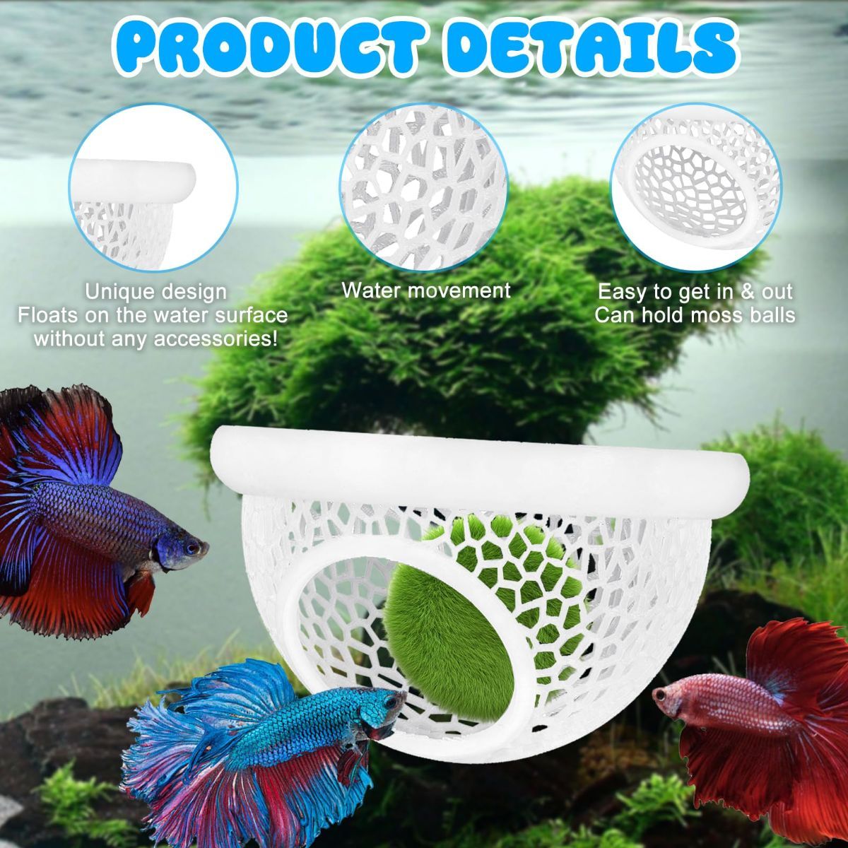 Floating Betta Hide & Shrimp Cave – 3D Printed Aquarium Hammock, Feeder & Rest Spot – Floating Betta Log & Cave Decor for Nano Tanks, Corydoras, Shrimp & Small Fish – Safe PLA, Patent Pending - Black - Size S - Image 6