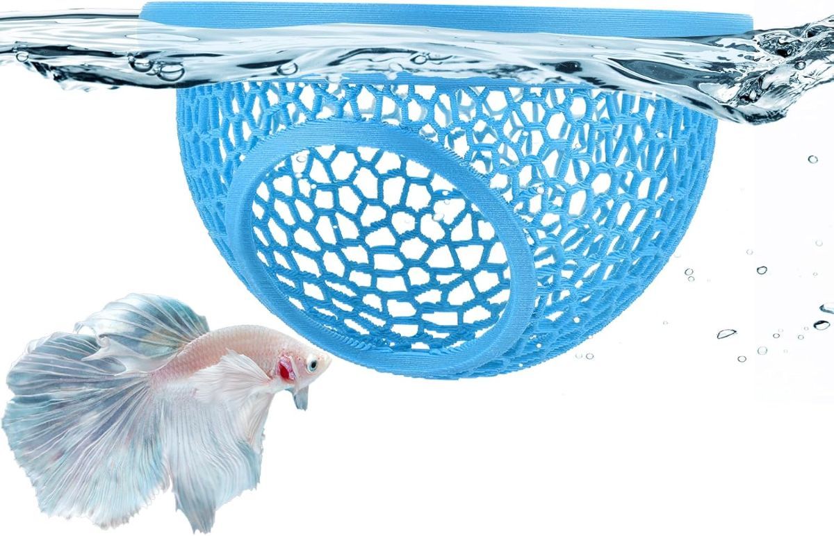 Floating Betta Hide & Shrimp Cave – 3D Printed Aquarium Hammock, Feeder & Rest Spot – Floating Betta Log & Cave Decor for Nano Tanks, Corydoras, Shrimp & Small Fish – Safe PLA, Patent Pending - Blue - Size S - Image 1