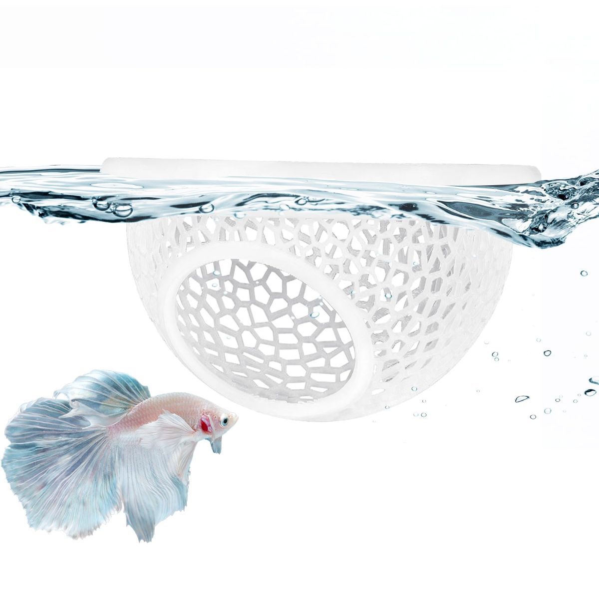 Floating Betta Hide & Shrimp Cave – 3D Printed Aquarium Hammock, Feeder & Rest Spot – Floating Betta Log & Cave Decor for Nano Tanks, Corydoras, Shrimp & Small Fish – Safe PLA, Patent Pending - Blue - Size S - Image 2