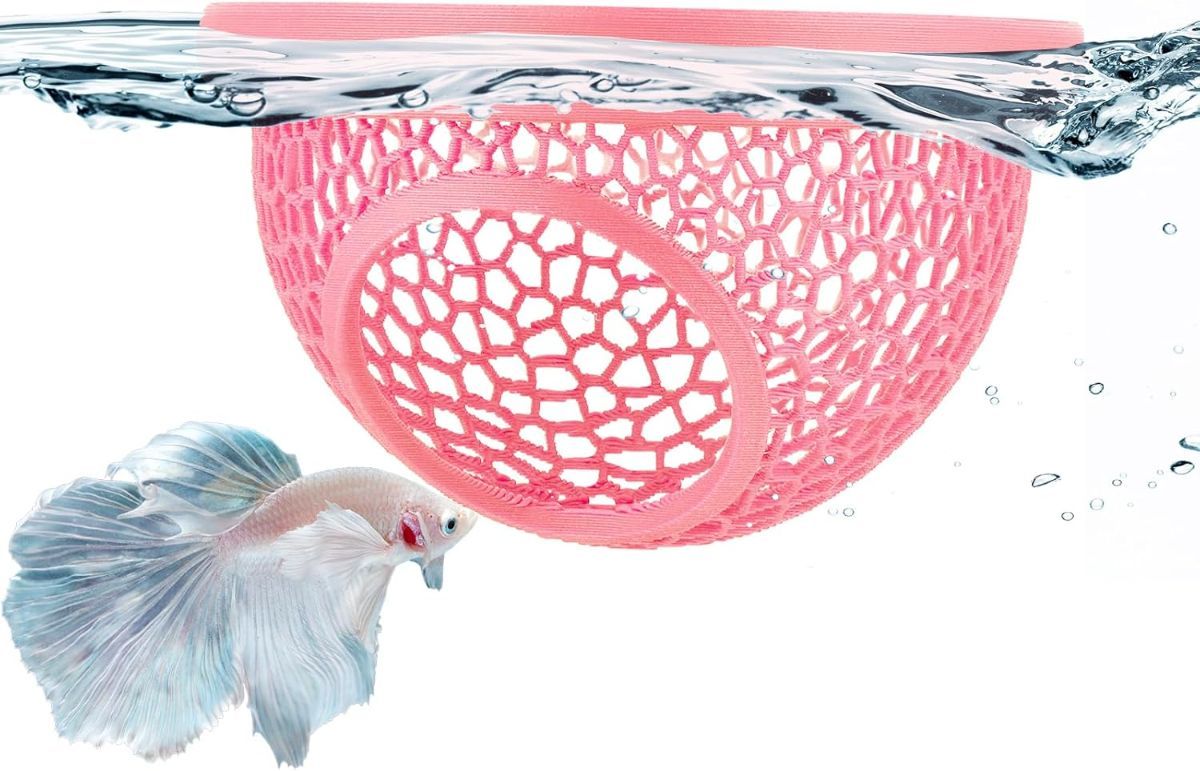 Floating Betta Hide & Shrimp Cave – 3D Printed Aquarium Hammock, Feeder & Rest Spot – Floating Betta Log & Cave Decor for Nano Tanks, Corydoras, Shrimp & Small Fish – Safe PLA, Patent Pending - Pink - Size S - Image 1