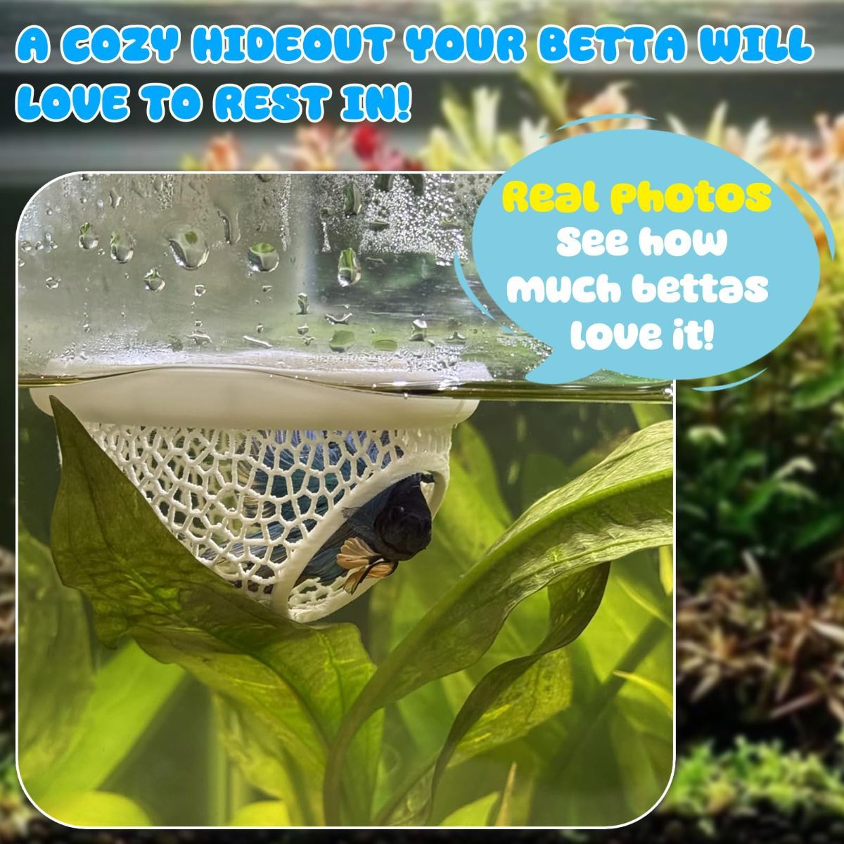 Floating Betta Hide & Shrimp Cave – 3D Printed Aquarium Hammock, Feeder & Rest Spot – Floating Betta Log & Cave Decor for Nano Tanks, Corydoras, Shrimp & Small Fish – Safe PLA, Patent Pending - White - Size S - Image 3