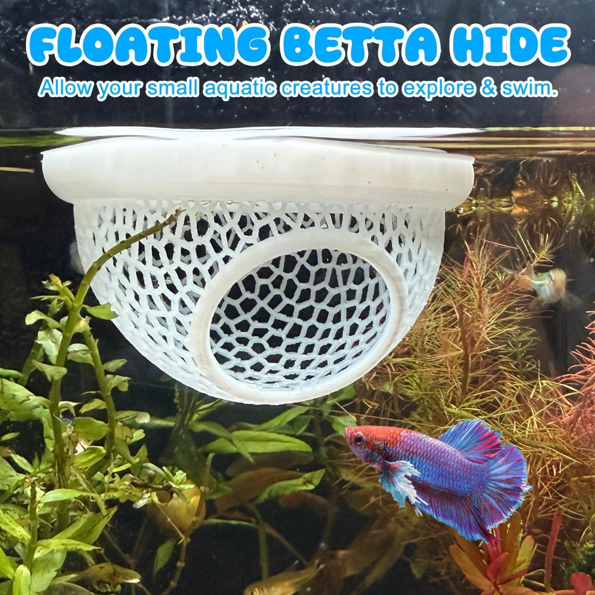 Floating Betta Hide & Shrimp Cave – 3D Printed Aquarium Hammock, Feeder & Rest Spot – Floating Betta Log & Cave Decor for Nano Tanks, Corydoras, Shrimp & Small Fish – Safe PLA, Patent Pending - White - Size S - Image 7