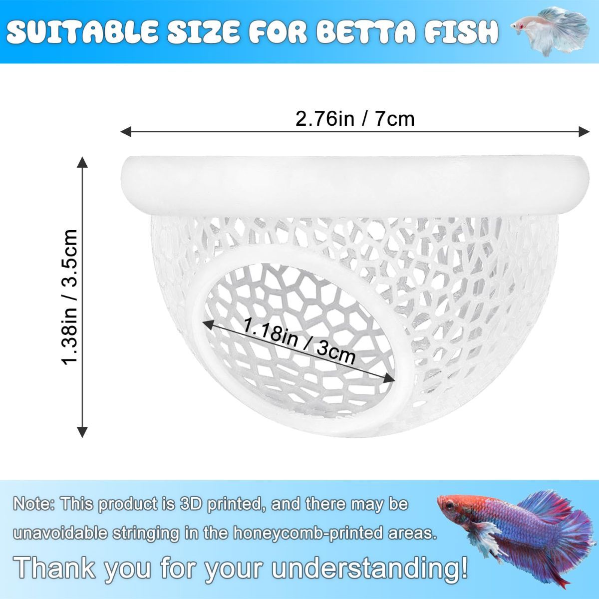 Floating Betta Hide & Shrimp Cave – 3D Printed Aquarium Hammock, Feeder & Rest Spot – Floating Betta Log & Cave Decor for Nano Tanks, Corydoras, Shrimp & Small Fish – Safe PLA, Patent Pending - Yellow - Size S - Image 3