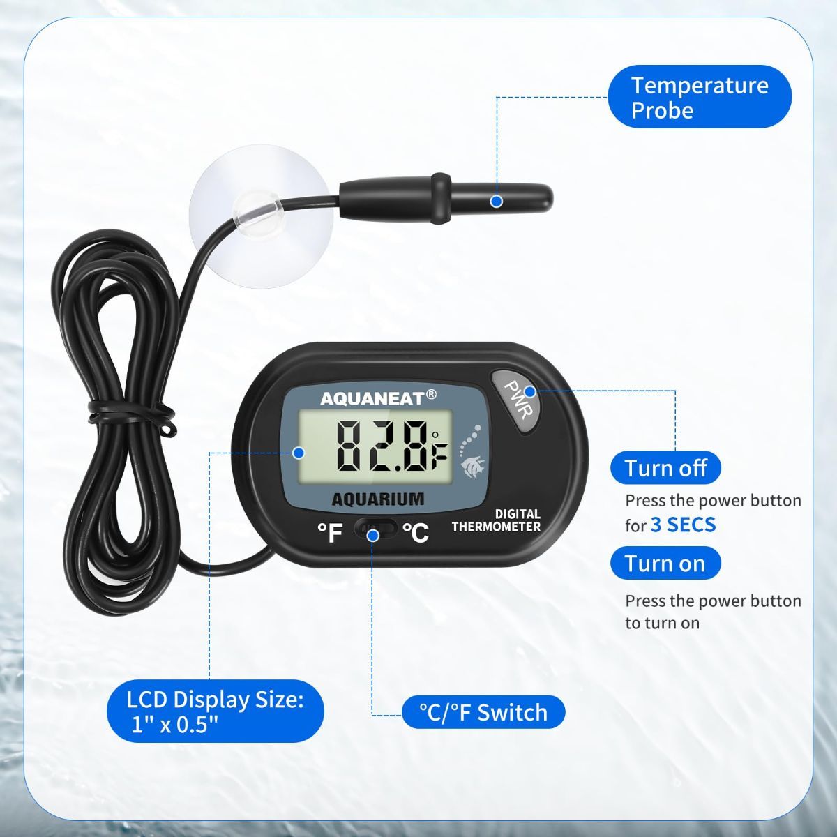 Aquarium Thermometer, Fish Tank Thermometer, Digital Temperature Test, with Large LCD Display (1 Pack) - Image 3