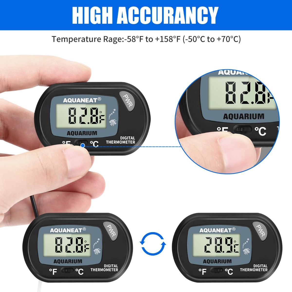 Aquarium Thermometer, Fish Tank Thermometer, Digital Temperature Test, with Large LCD Display (1 Pack) - Image 4