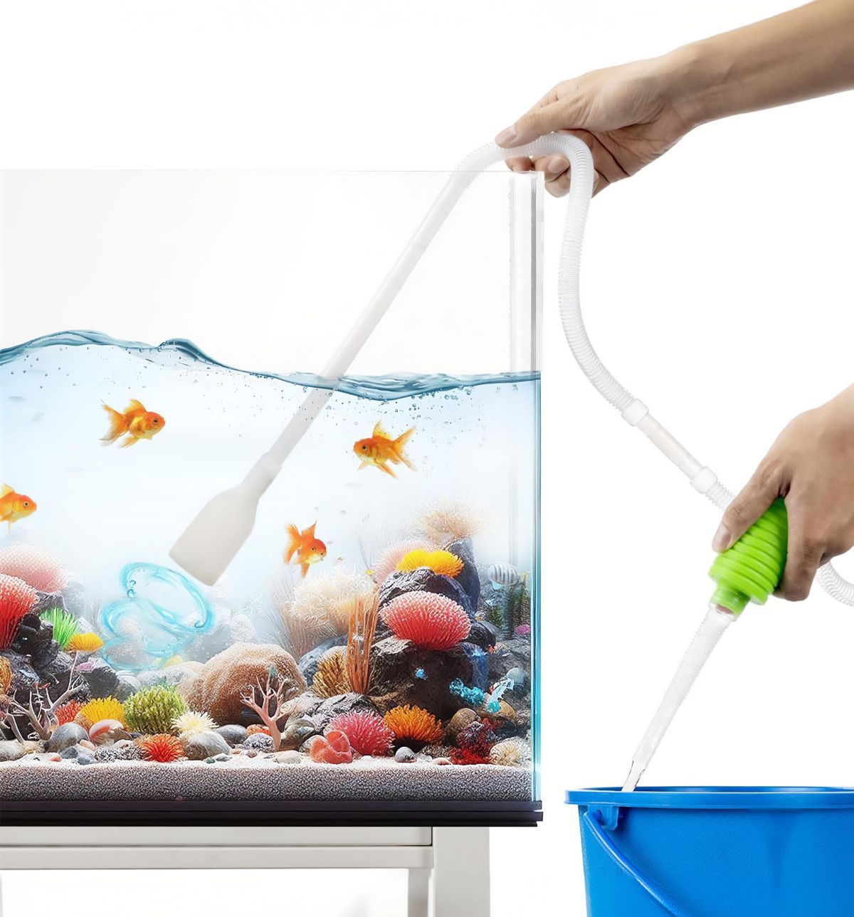 Fish Tank Cleaner - Turtle Tank Accessories - Gravel Vacuum for Aquarium - Hand Siphon Hose to Remove and Change Water or Sand in Minutes - Aquarium Cleaning Tools - Image 1