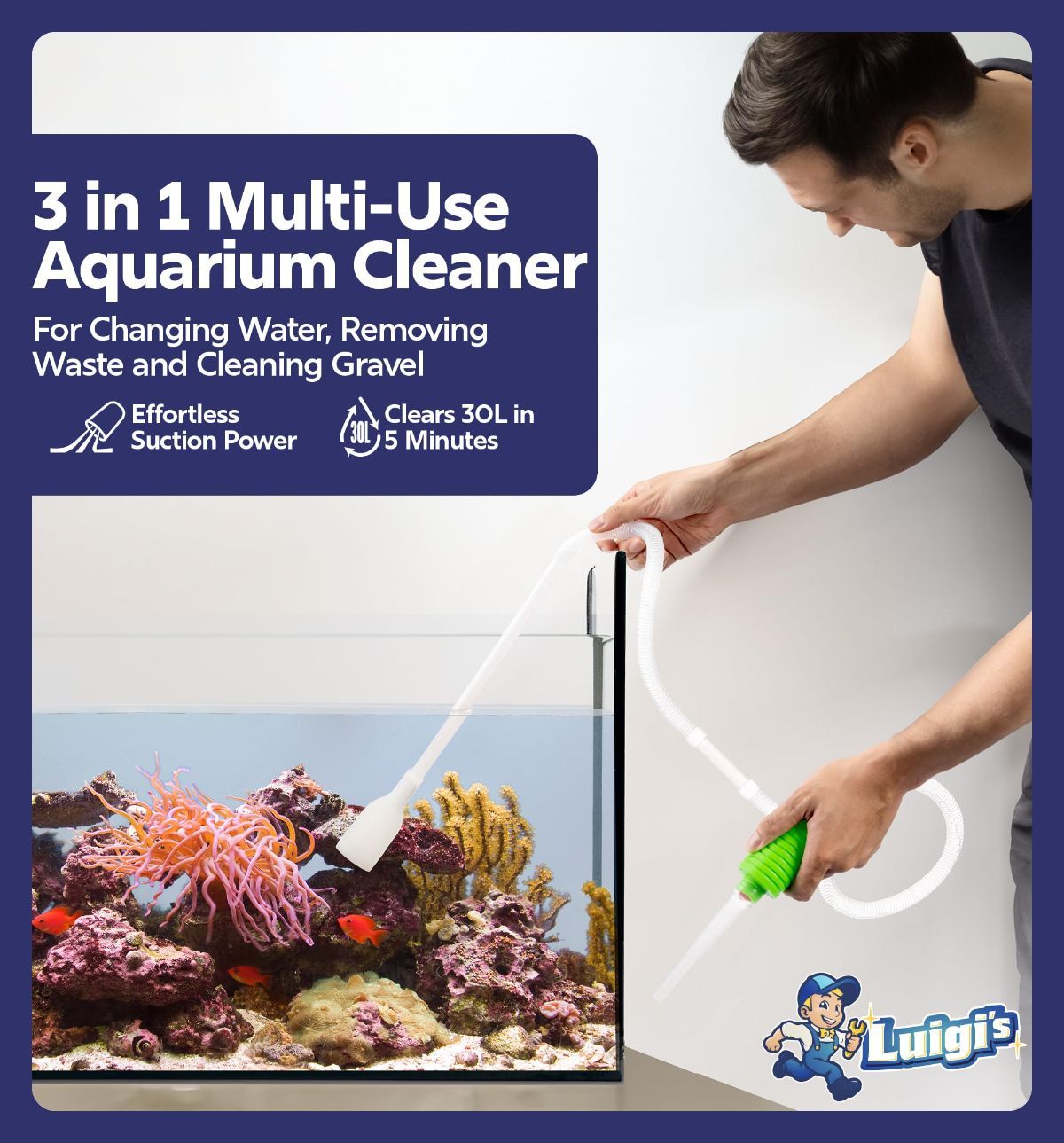 Fish Tank Cleaner - Turtle Tank Accessories - Gravel Vacuum for Aquarium - Hand Siphon Hose to Remove and Change Water or Sand in Minutes - Aquarium Cleaning Tools - Image 4