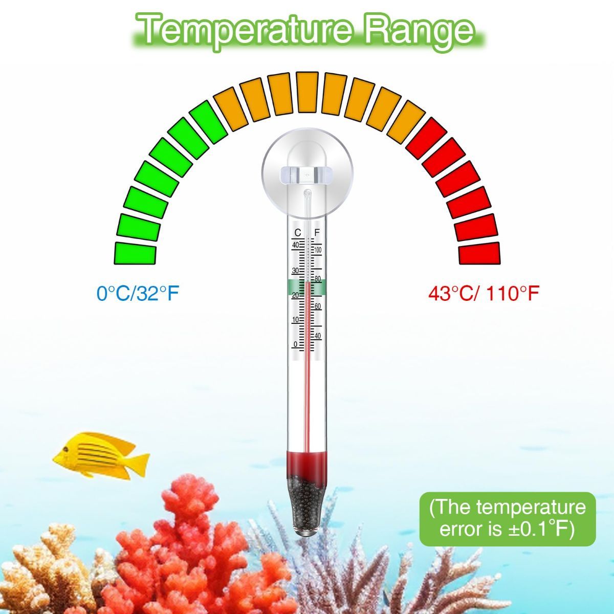 2 Pcs Floating Aquarium Thermometers, Floating Glass Aquarium Thermometer with Suction Cup, Mercury Free Large Standing Thermometer for Freshwater and Saltwater Fish - Image 2