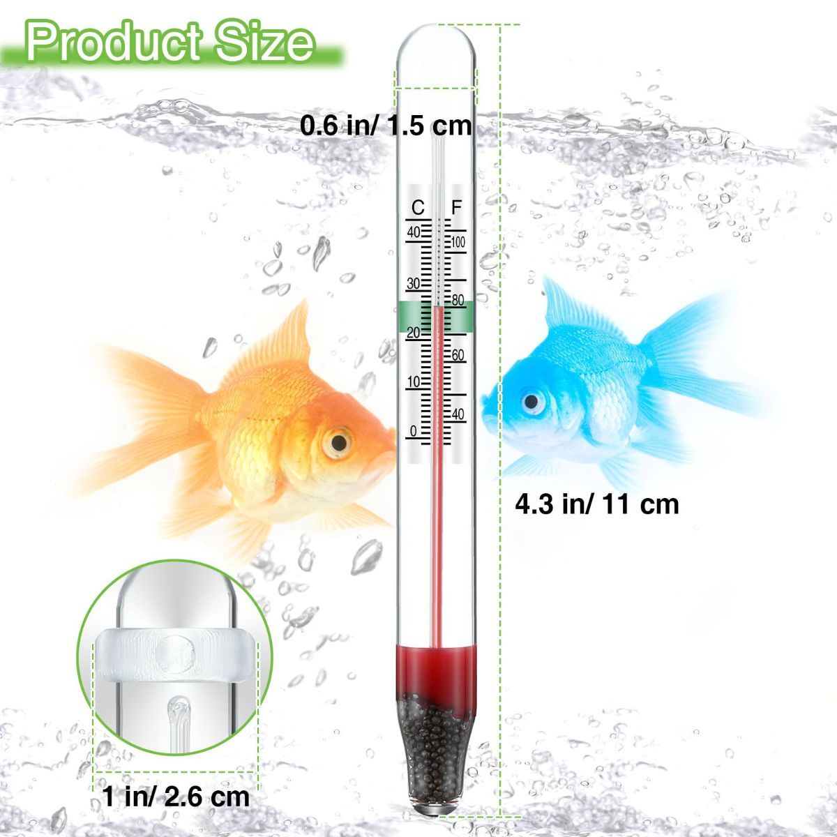 2 Pcs Floating Aquarium Thermometers, Floating Glass Aquarium Thermometer with Suction Cup, Mercury Free Large Standing Thermometer for Freshwater and Saltwater Fish - Image 4