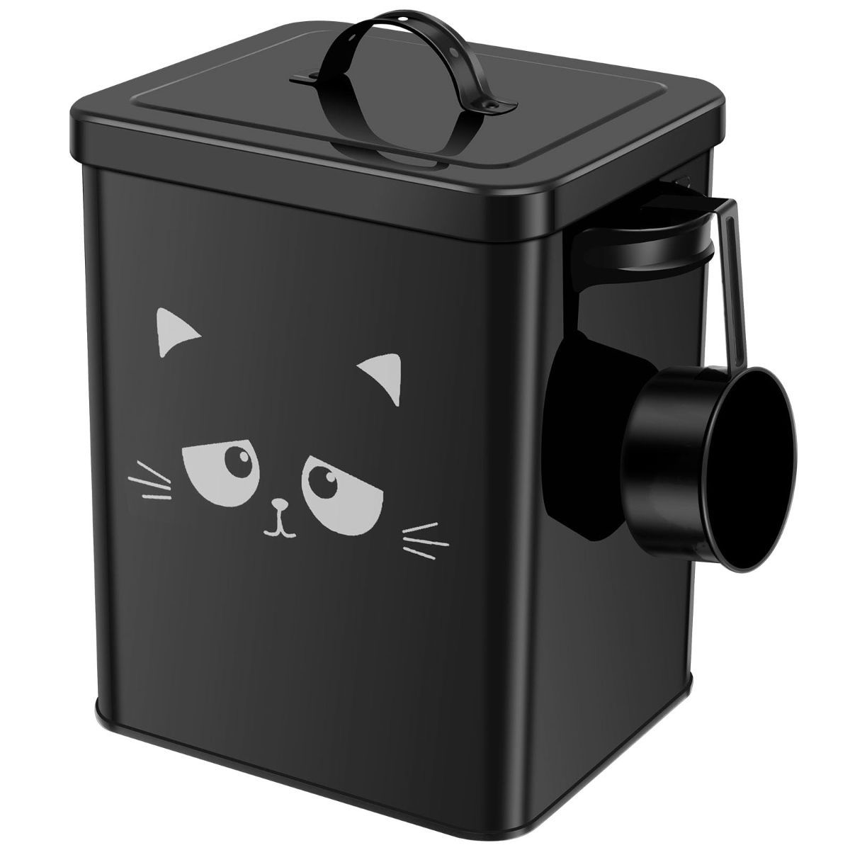 Cat Food Storage Container, 6L/202OZ Large Capacity Pet Food Storage Bin with Airtight Lid and Scoop, Metal Pet Storage Bucket, Portable Cute Cat Treat Container for Home Travels - Image 1