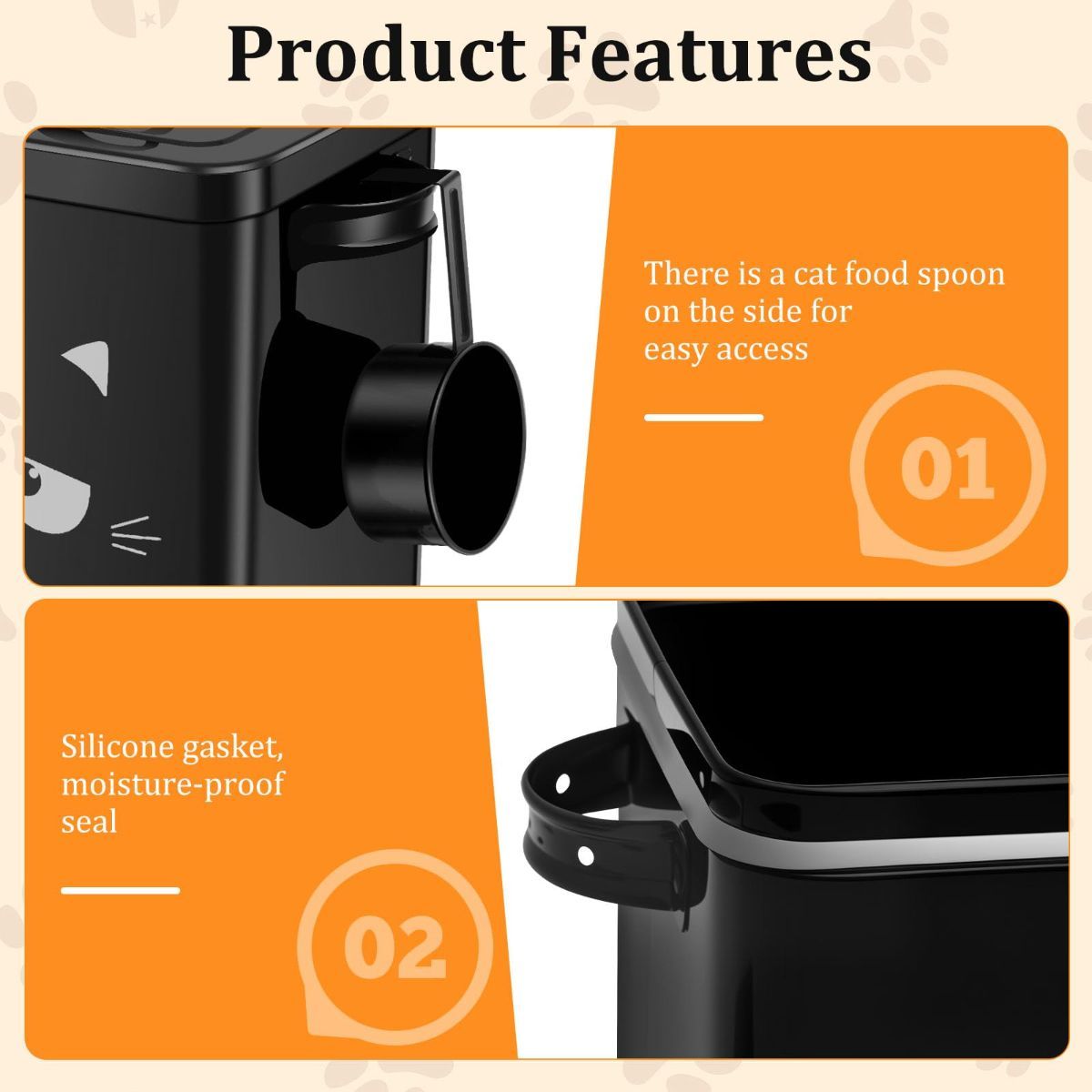 Cat Food Storage Container, 6L/202OZ Large Capacity Pet Food Storage Bin with Airtight Lid and Scoop, Metal Pet Storage Bucket, Portable Cute Cat Treat Container for Home Travels - Image 2