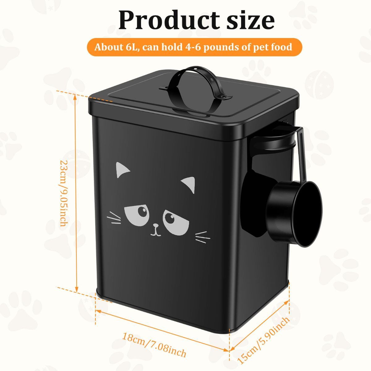 Cat Food Storage Container, 6L/202OZ Large Capacity Pet Food Storage Bin with Airtight Lid and Scoop, Metal Pet Storage Bucket, Portable Cute Cat Treat Container for Home Travels - Image 3