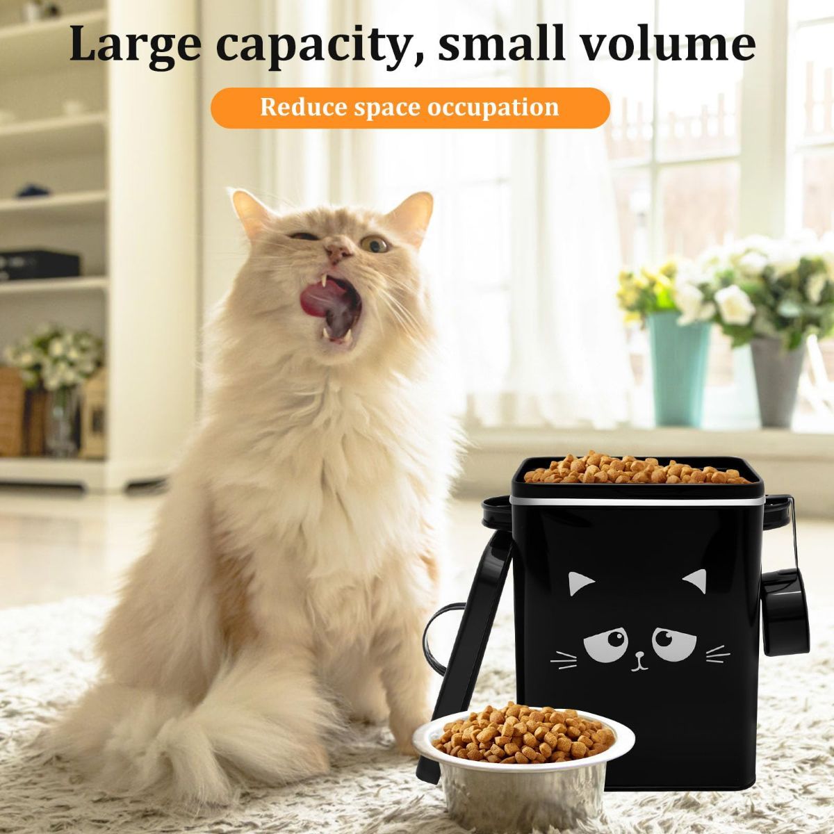Cat Food Storage Container, 6L/202OZ Large Capacity Pet Food Storage Bin with Airtight Lid and Scoop, Metal Pet Storage Bucket, Portable Cute Cat Treat Container for Home Travels - Image 7
