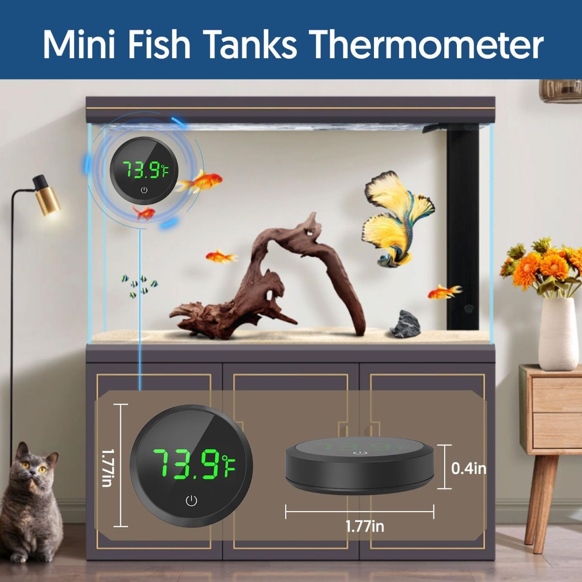 Fish Tank Thermometer Aquarium Thermometer Wireless Touch Stick Digital Aquarium Thermometer LED Display ±1°F for Monitoring The Fish Tank Aquarium Temperature Accessories - Black - Size 1.77in - Image 2