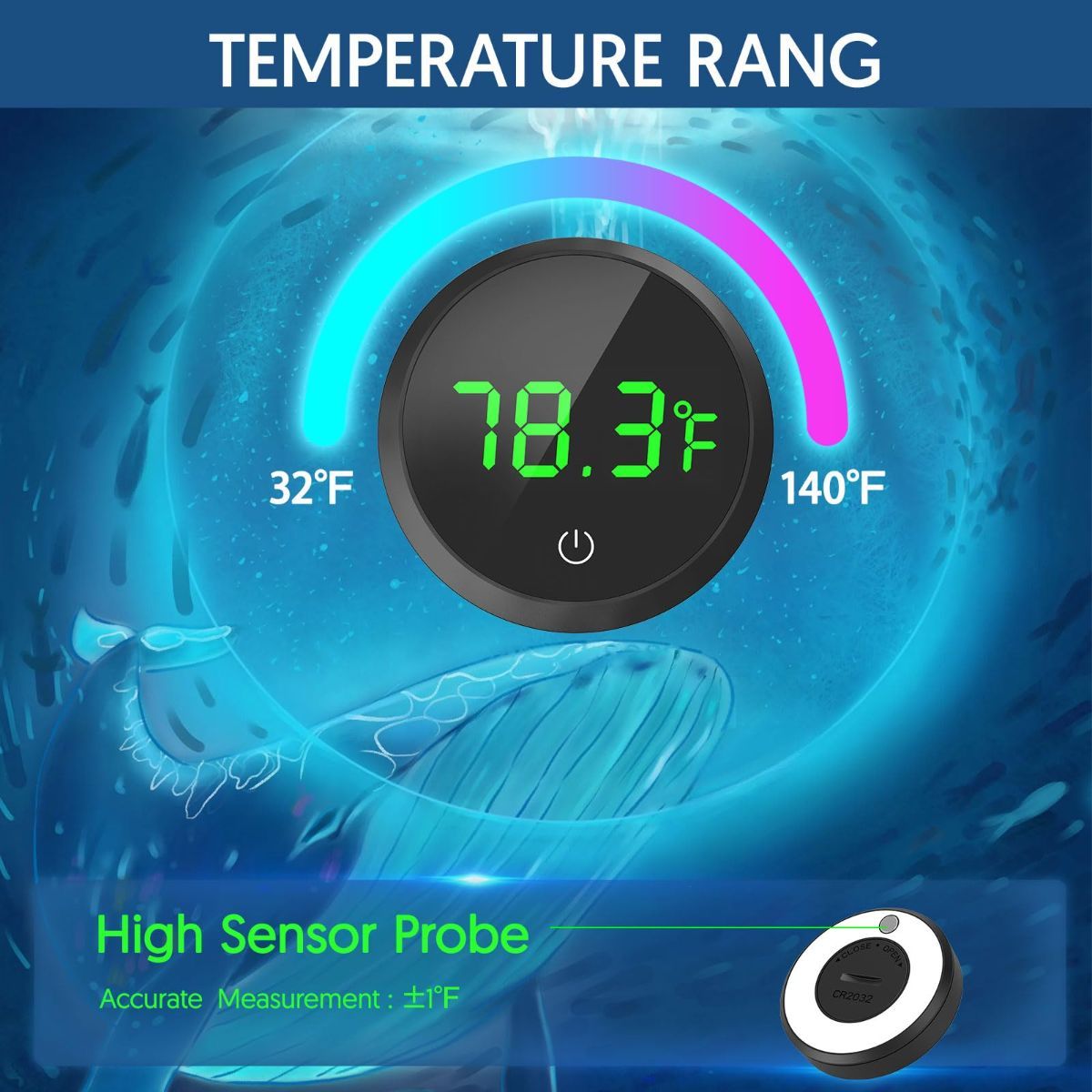 Fish Tank Thermometer Aquarium Thermometer Wireless Touch Stick Digital Aquarium Thermometer LED Display ±1°F for Monitoring The Fish Tank Aquarium Temperature Accessories - Black - Size 1.77in - Image 4