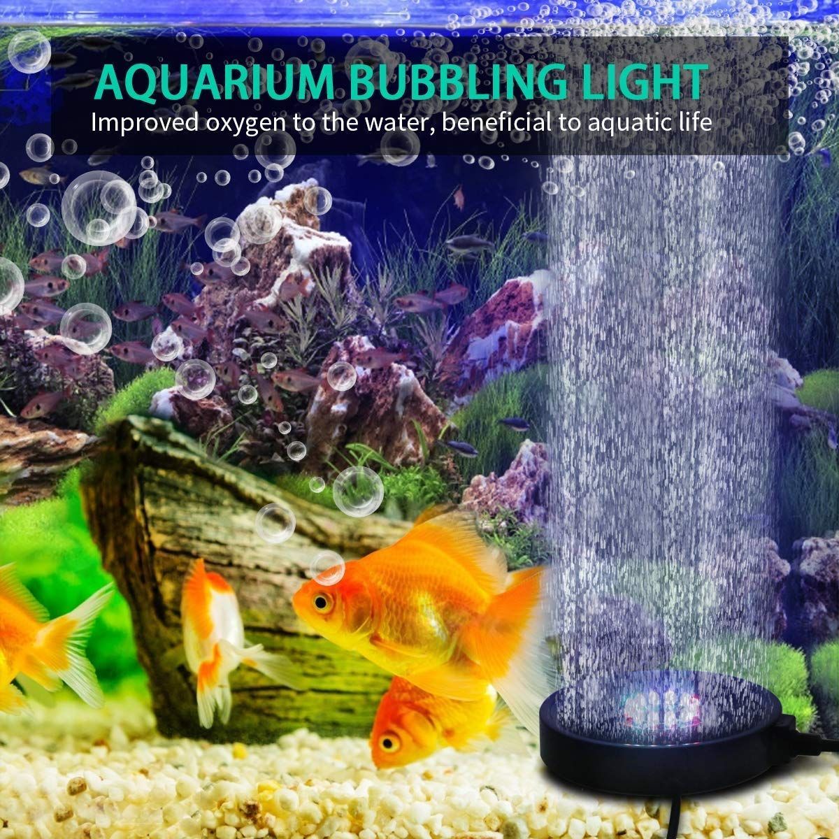 Aquarium Bubble Light LED Fish Tank Bubbler Light, Remote Controlled Aquariums Air Stone Disk Lamp with 16 Color Changing, 4 Lighting Effects for Tanks and Ponds - Image 5