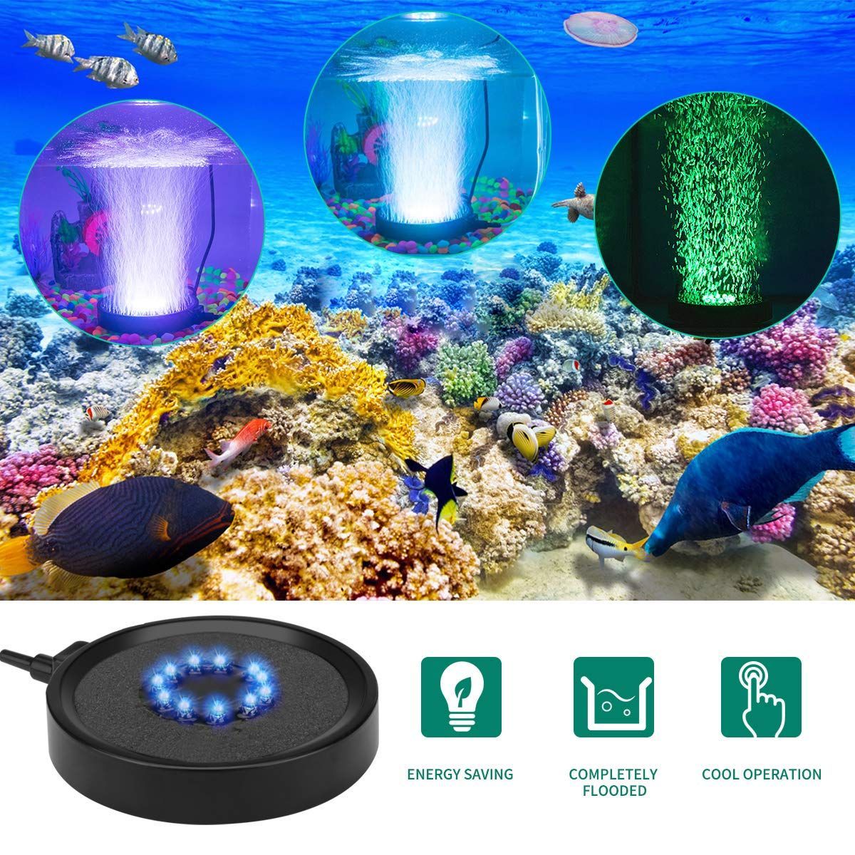 Aquarium Bubble Light LED Fish Tank Bubbler Light, Remote Controlled Aquariums Air Stone Disk Lamp with 16 Color Changing, 4 Lighting Effects for Tanks and Ponds - Image 6