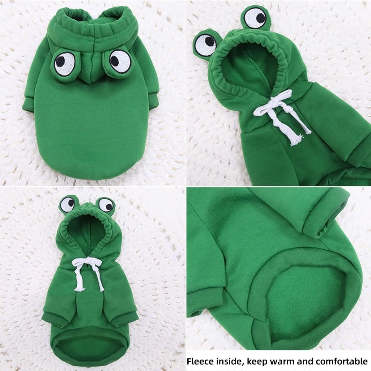 Dog Hoodie Frog-Themed Autumn Winter Pet Clothing Small Medium Dogs Soft - Yellow - Size L - Image 6